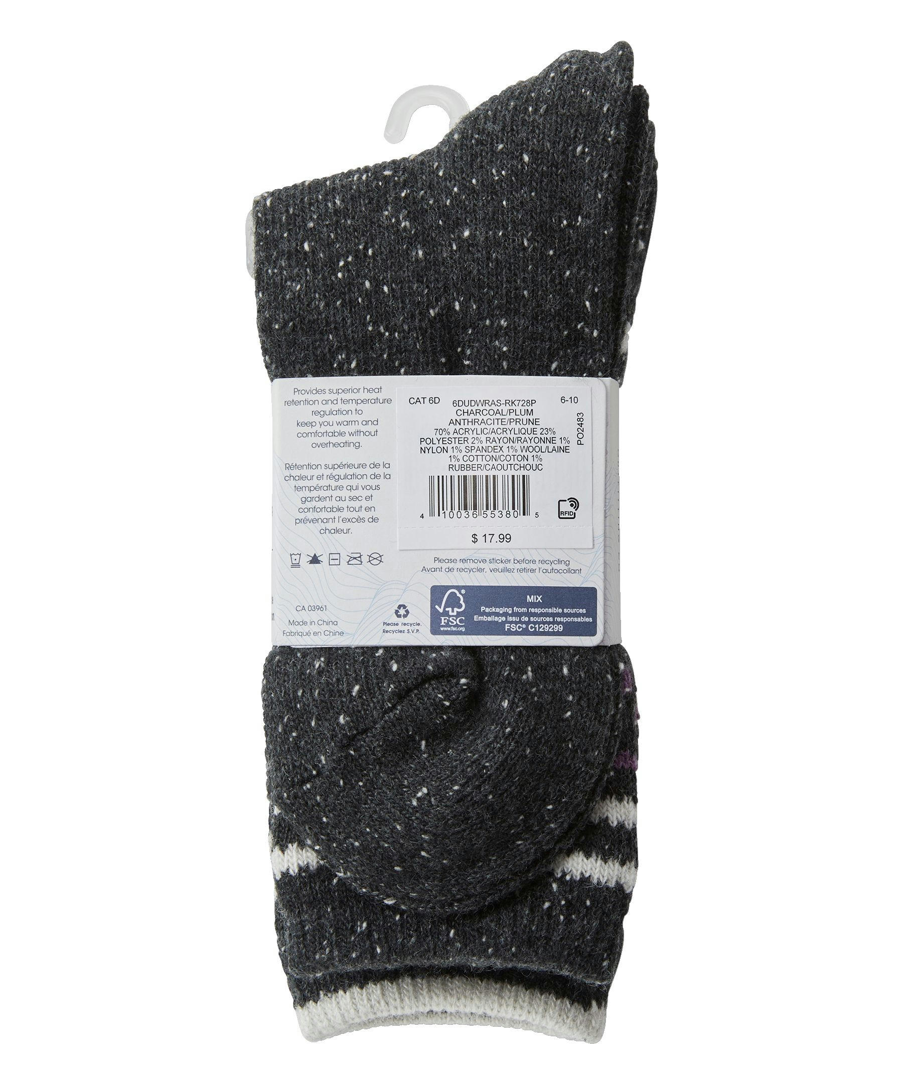 WindRiver Women's T-Max 2 Pack Tweed Print Casual Crew Socks