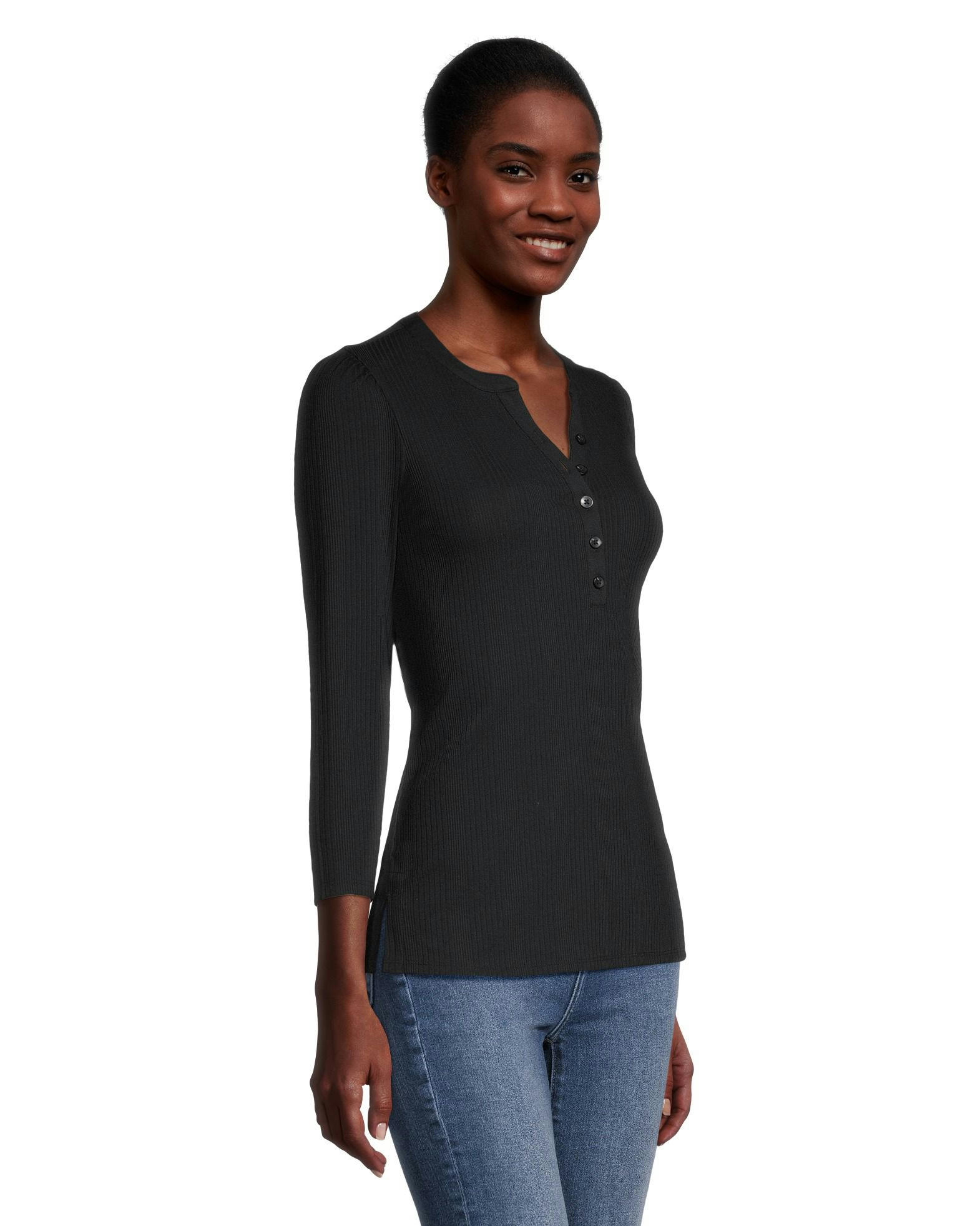 Denver Hayes Women's 3/4 Sleeve Variegated Henley T Shirt