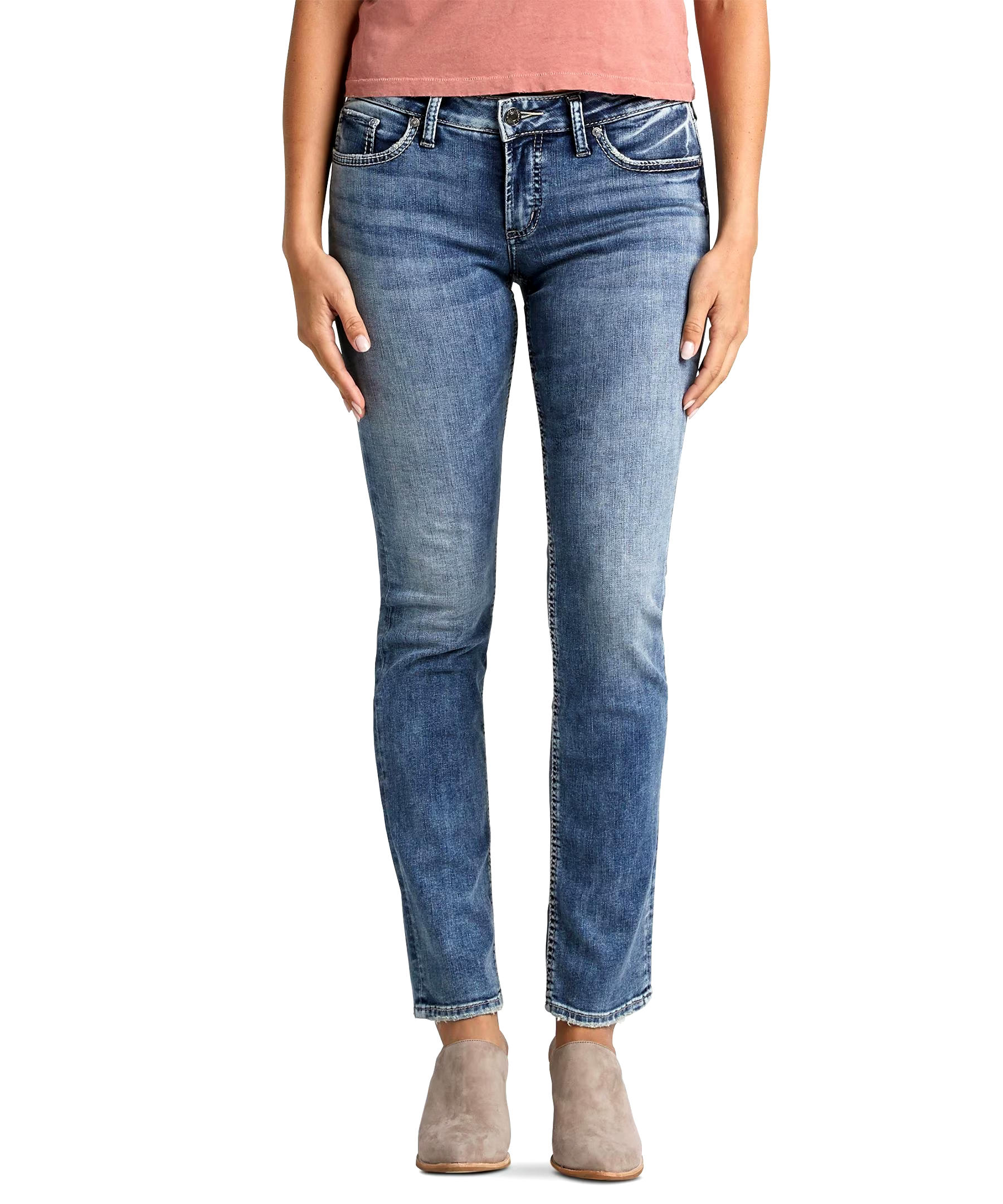 Silver Women's Suki Curvy Mid Rise Straight Leg Jeans - Medium Indigo