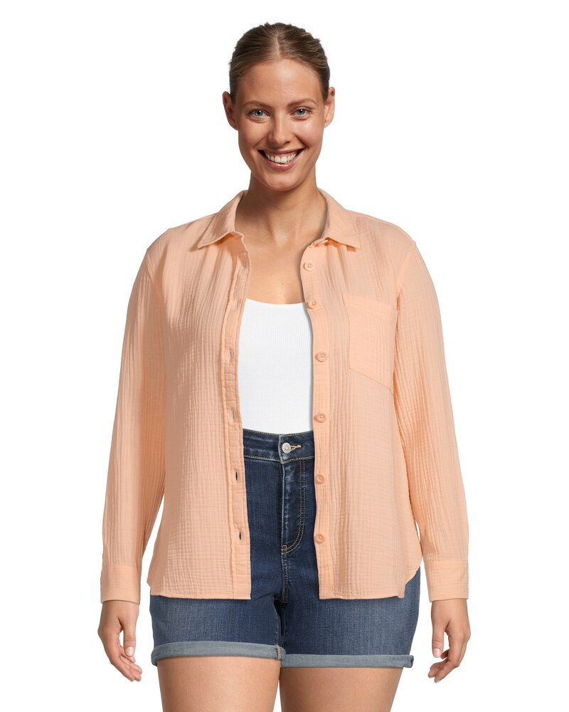 Women's Double Gauze Long Sleeve Button Down Shirt