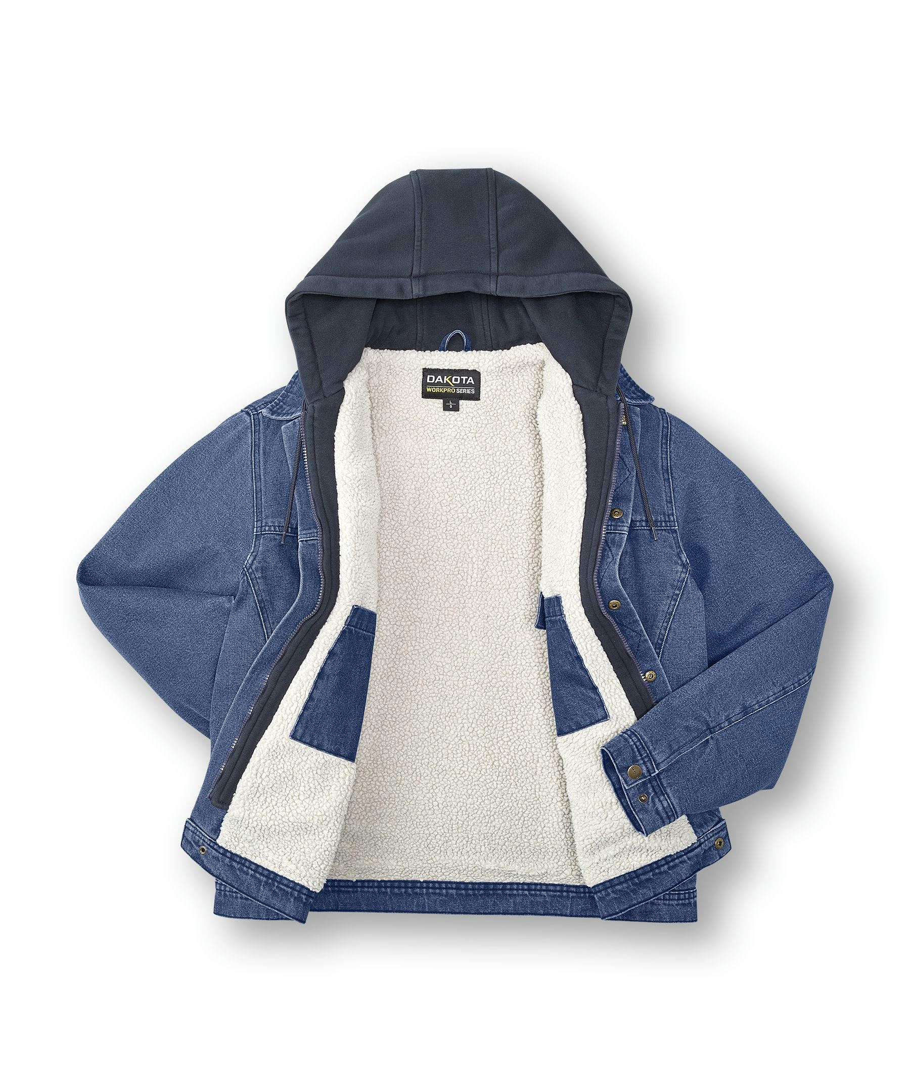 Dakota WorkPro Series Men's Washed Denim Sherpa Lined Hooded Jean Jacket - Blue