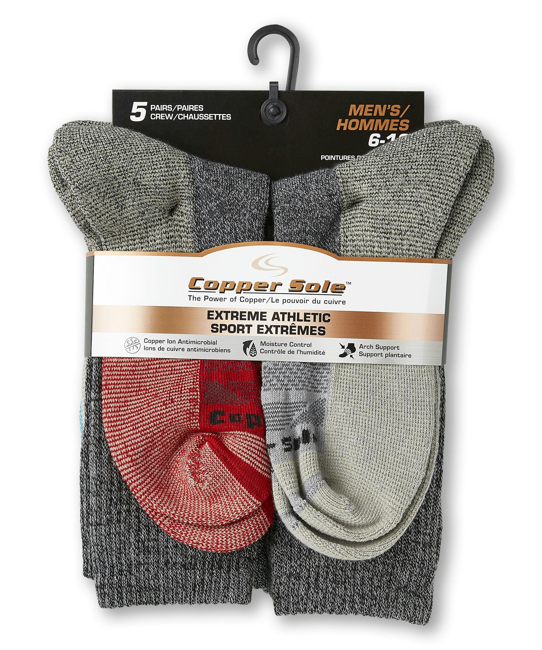 Copper Sole Men's 5 Pack Extreme Atheletic Crew Socks
