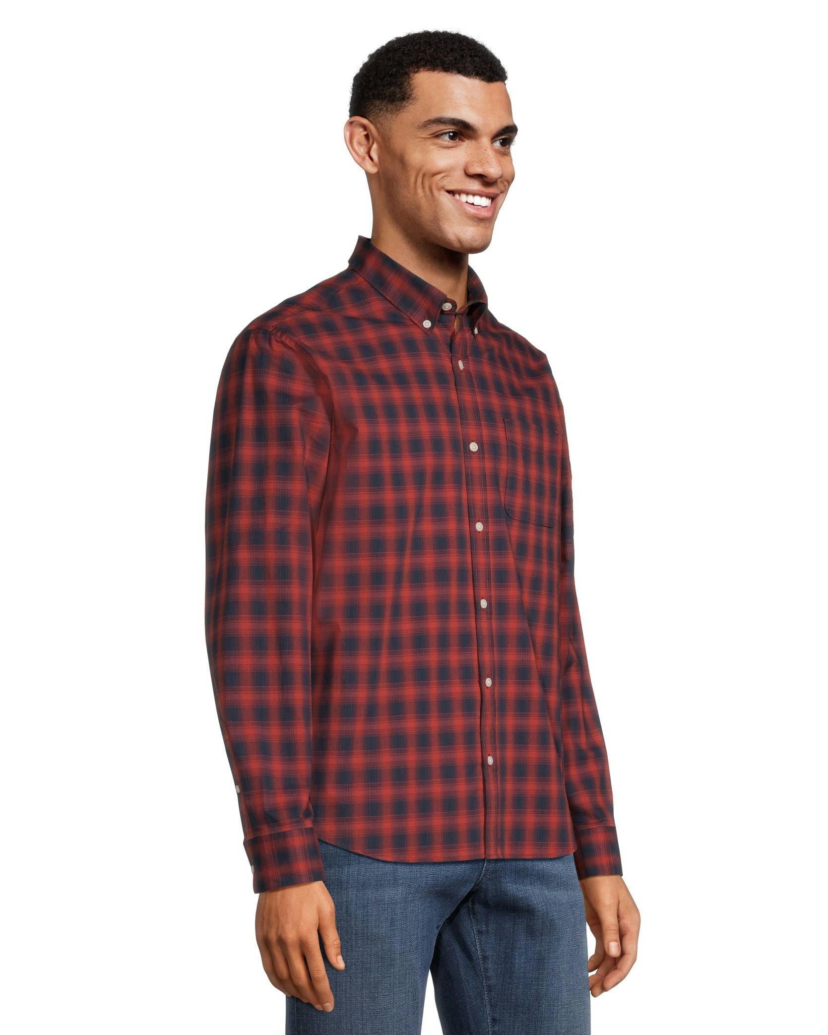 Denver Hayes Men's Long Sleeve Classic Fit Plaid Shirt