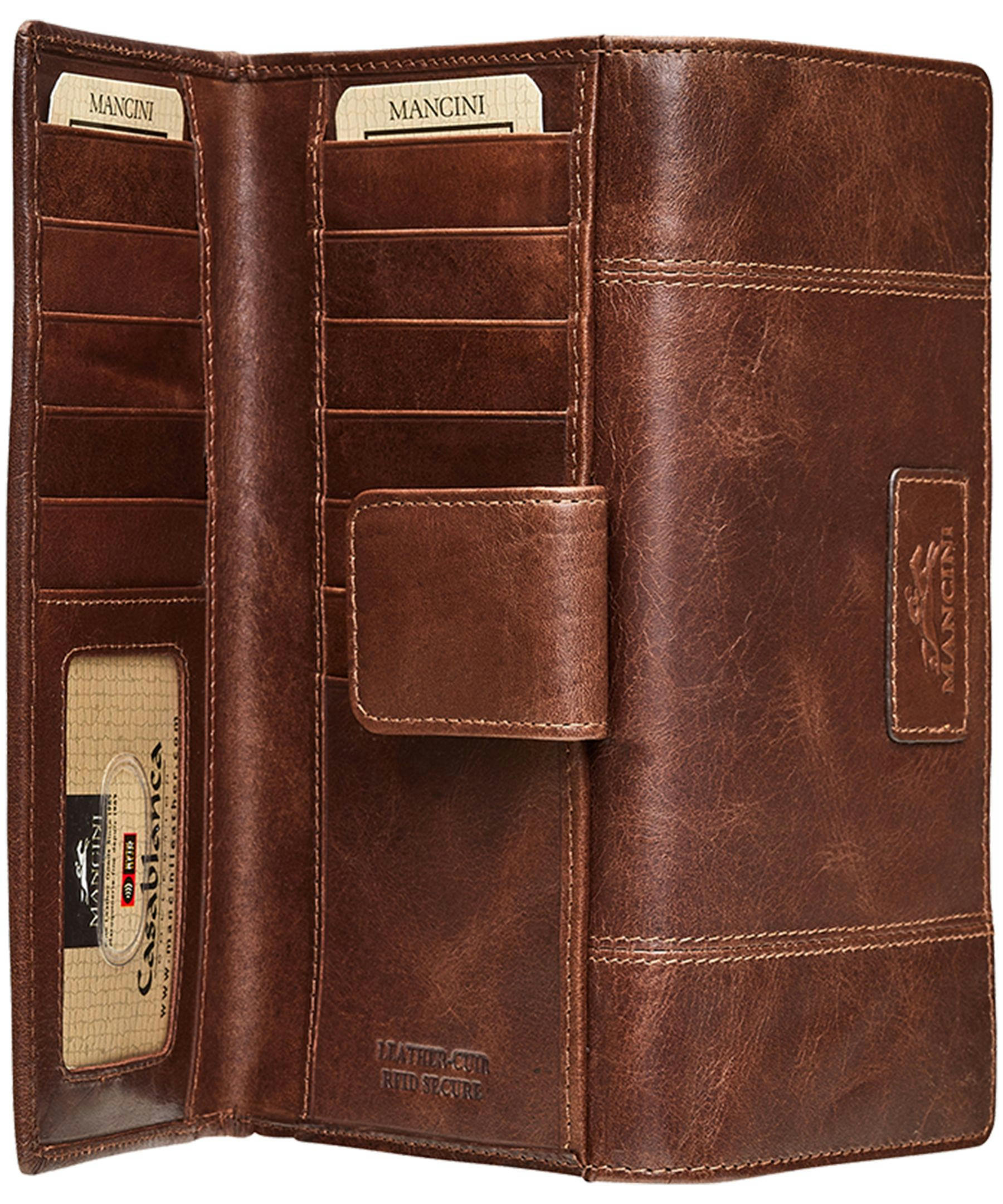 Mancini Leather Goods Women's Casablanca RFID Secure Medium Clutch Wallet Brown