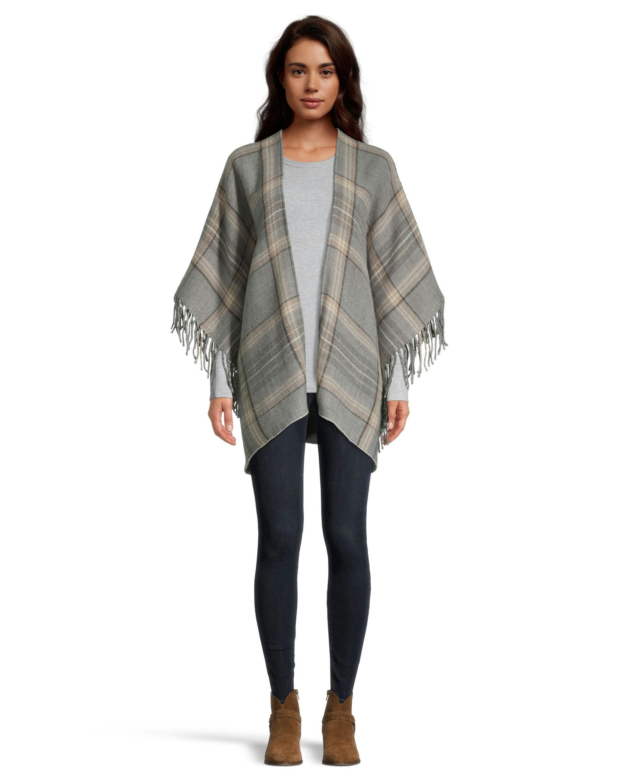 Denver Hayes Women's Plaid Fringe Ruana Shawl