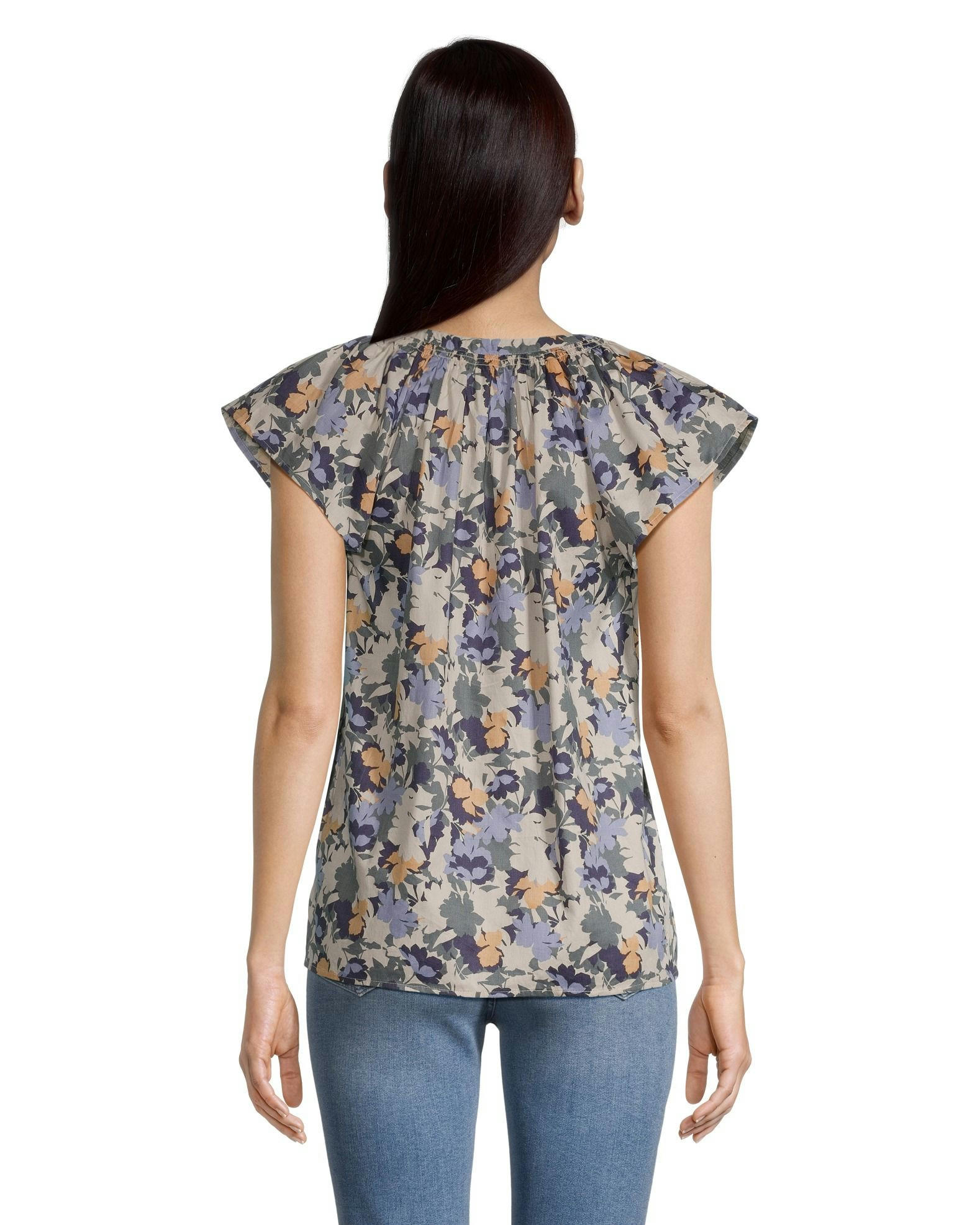 Denver Hayes Women's Button-Up Short Sleeve Semi-Fitted Cotton Blouse