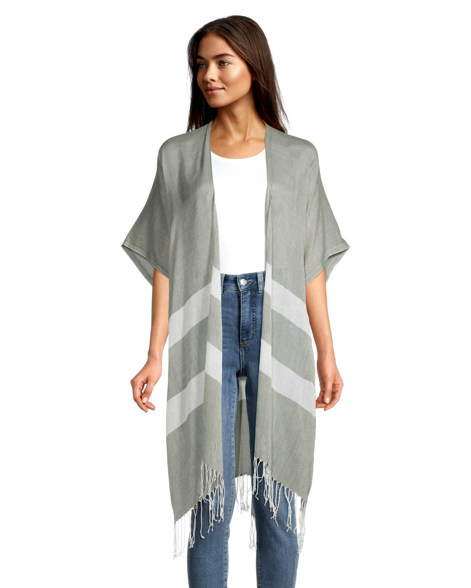 Denver Hayes Women's Striped Ruana Tassel Edge Coverup