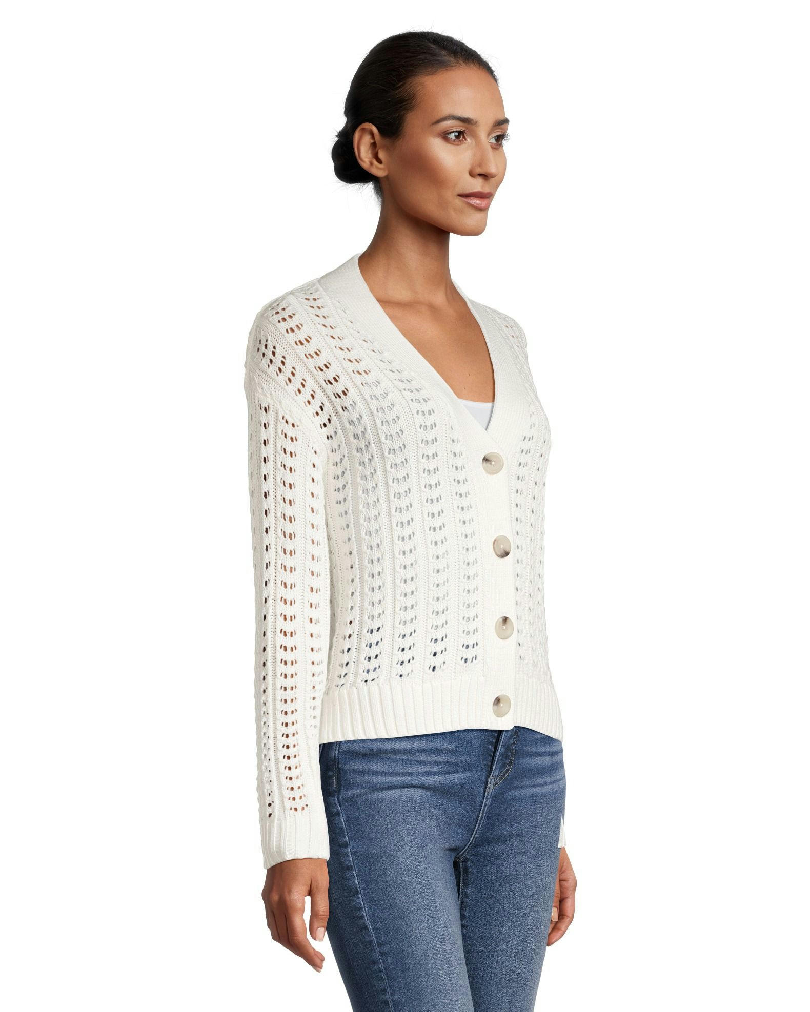 Denver Hayes Women's Semi Fitted Drop Shoulder Button Up Cardigan