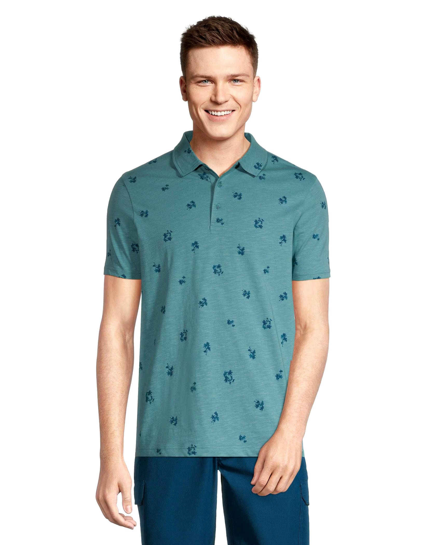 FarWest Men's Slub Textured All Over Print Polo Shirt