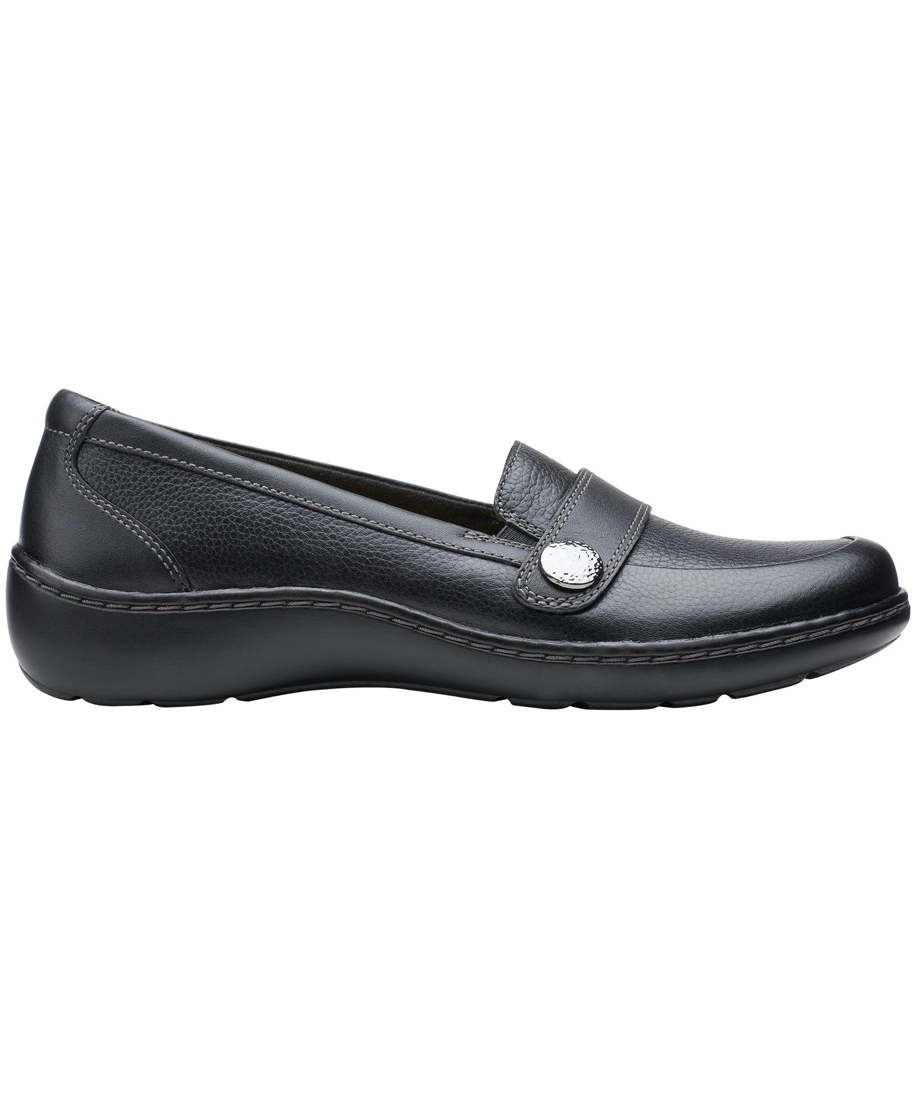 Clarks Women's Cora Daisy Leather Slip On Loafer Shoes - Black