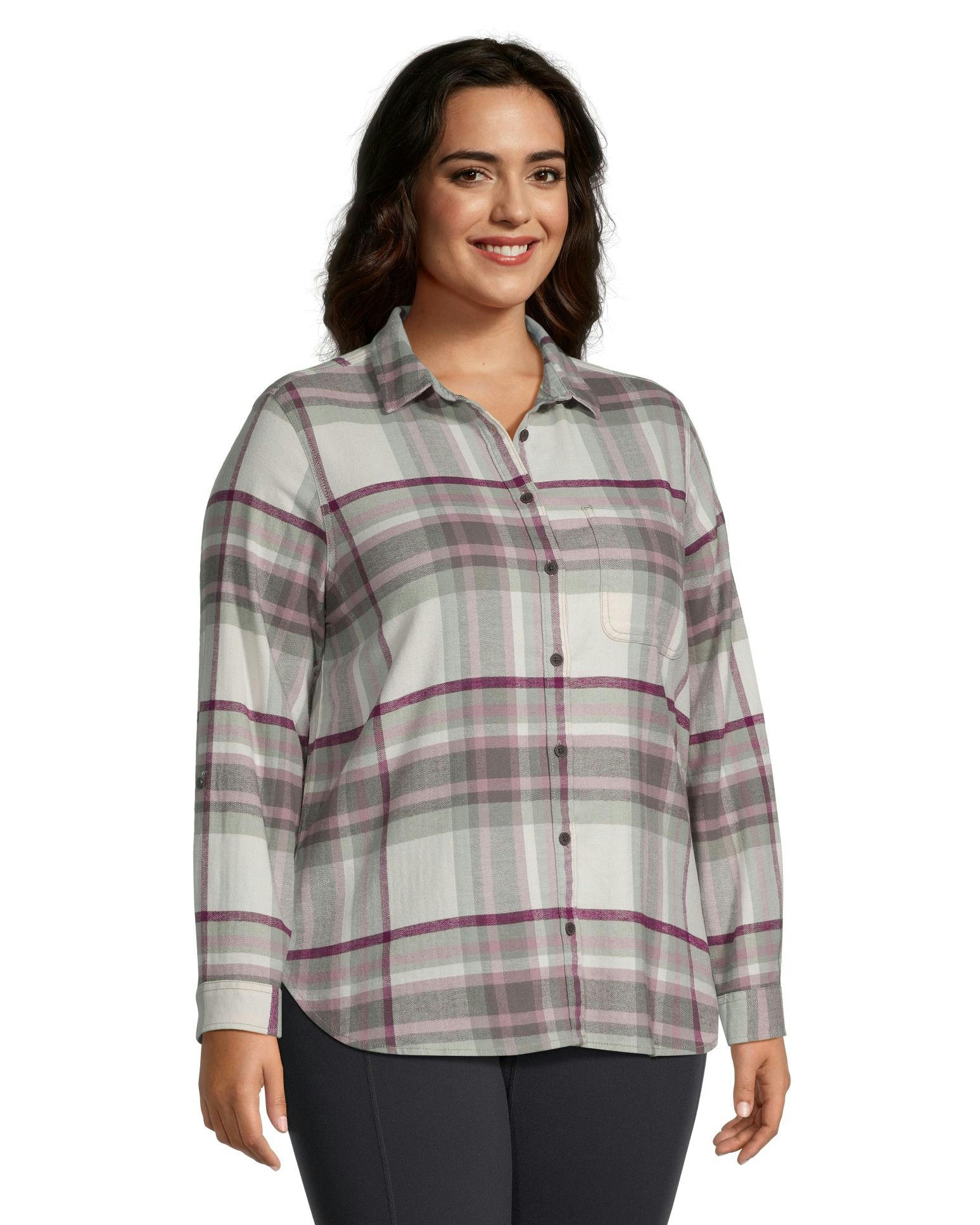 WindRiver Women's Semi-fit Long Sleeve Button Up Soft Brushed Stretch Flannel Shirt