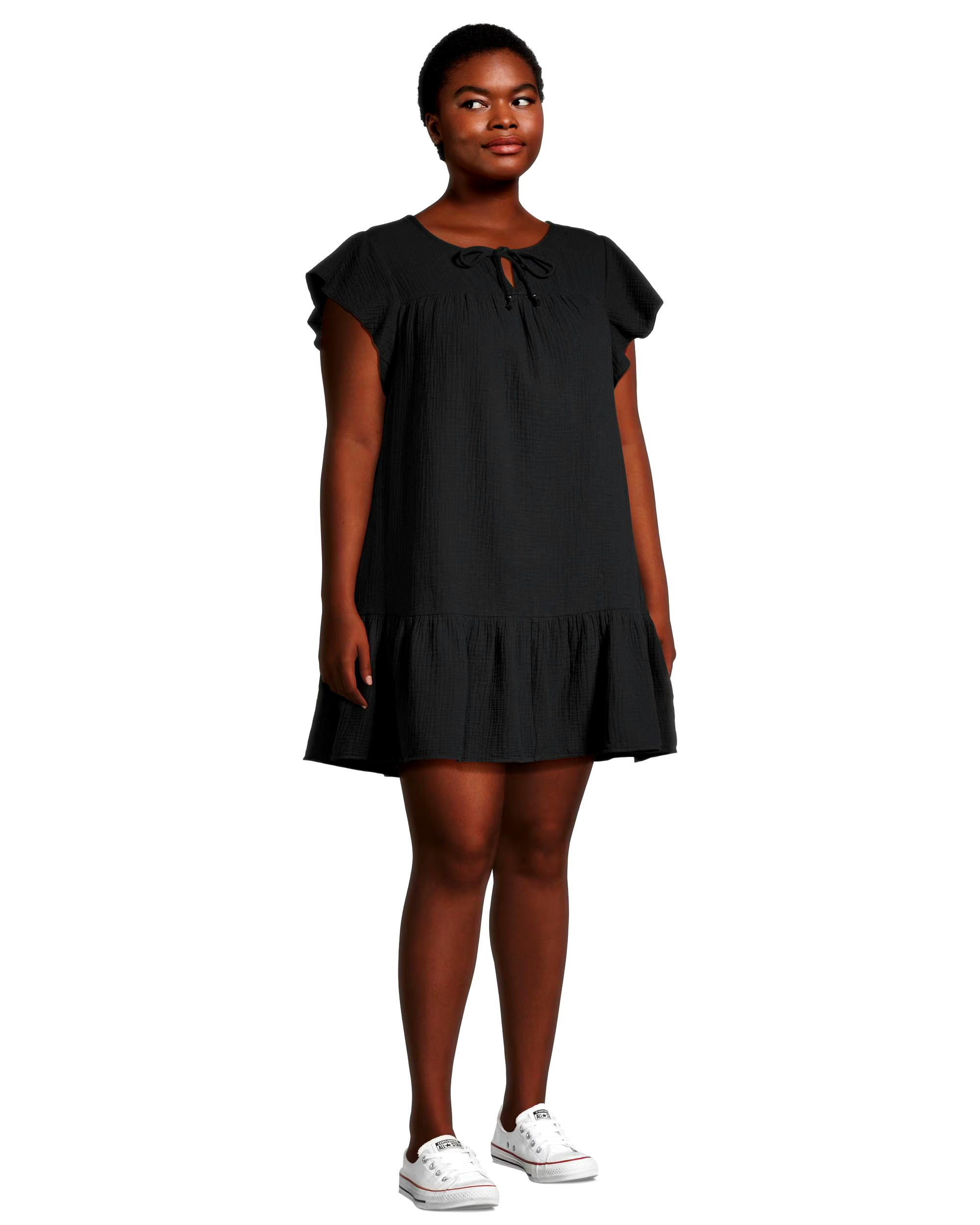 Denver Hayes Women's Relaxed Fit Double Gauze Flutter Sleeve Dress