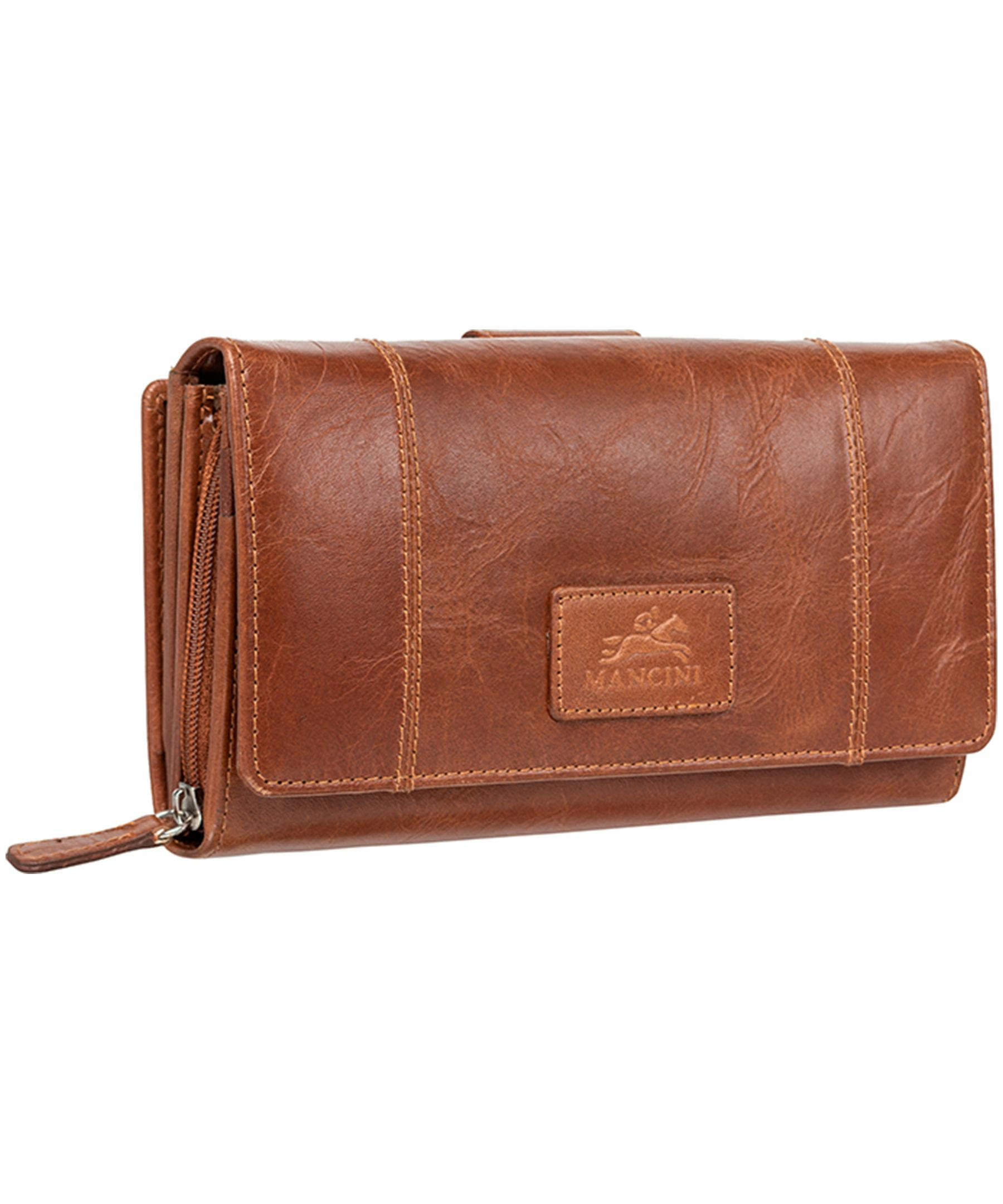 Mancini Leather Goods Women's Casablanca RFID Secure Medium Clutch Wallet Cognac