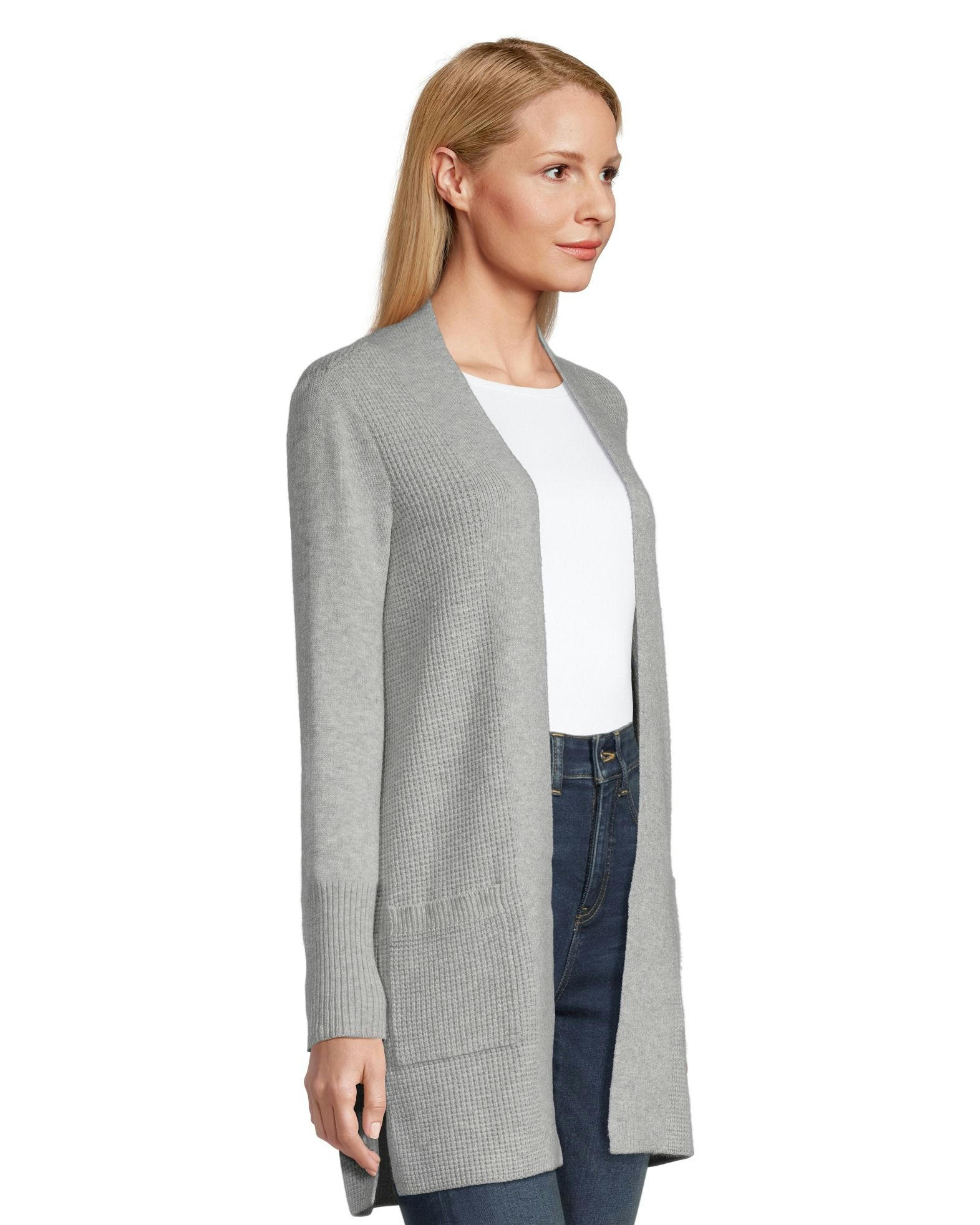 Denver Hayes Women's Cozy Waffle Fitted Open Cardigan