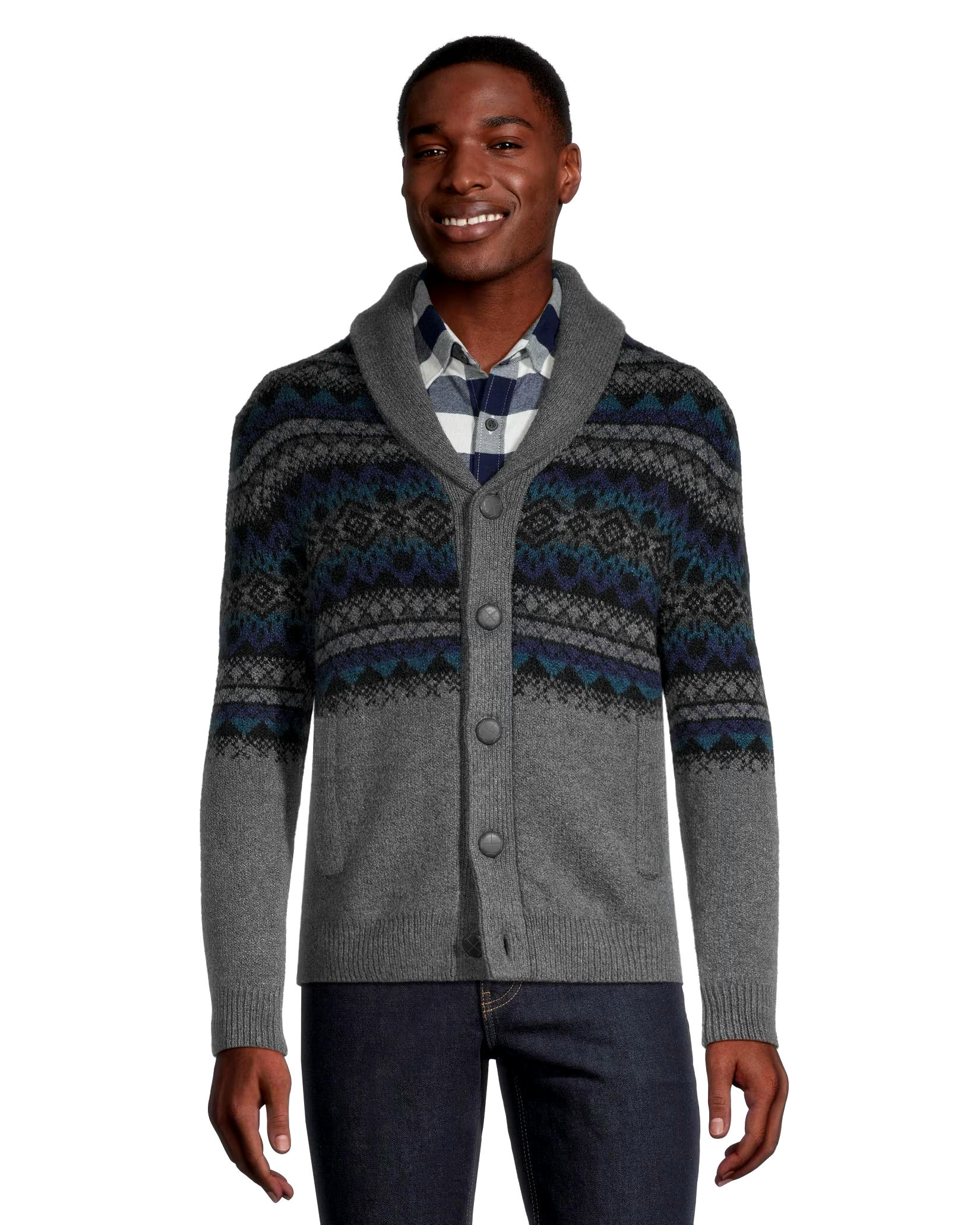 WindRiver Men's Heritage Fairisle Pattern Button Down Cardigan Sweater