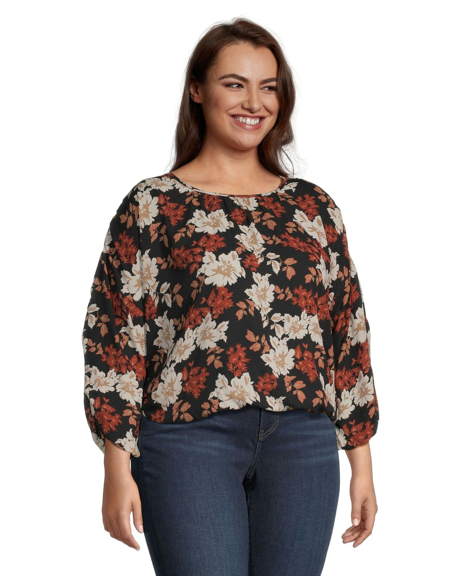 Denver Hayes Women's Relaxed Fit Long Sleeve Scoop Neck Blouse