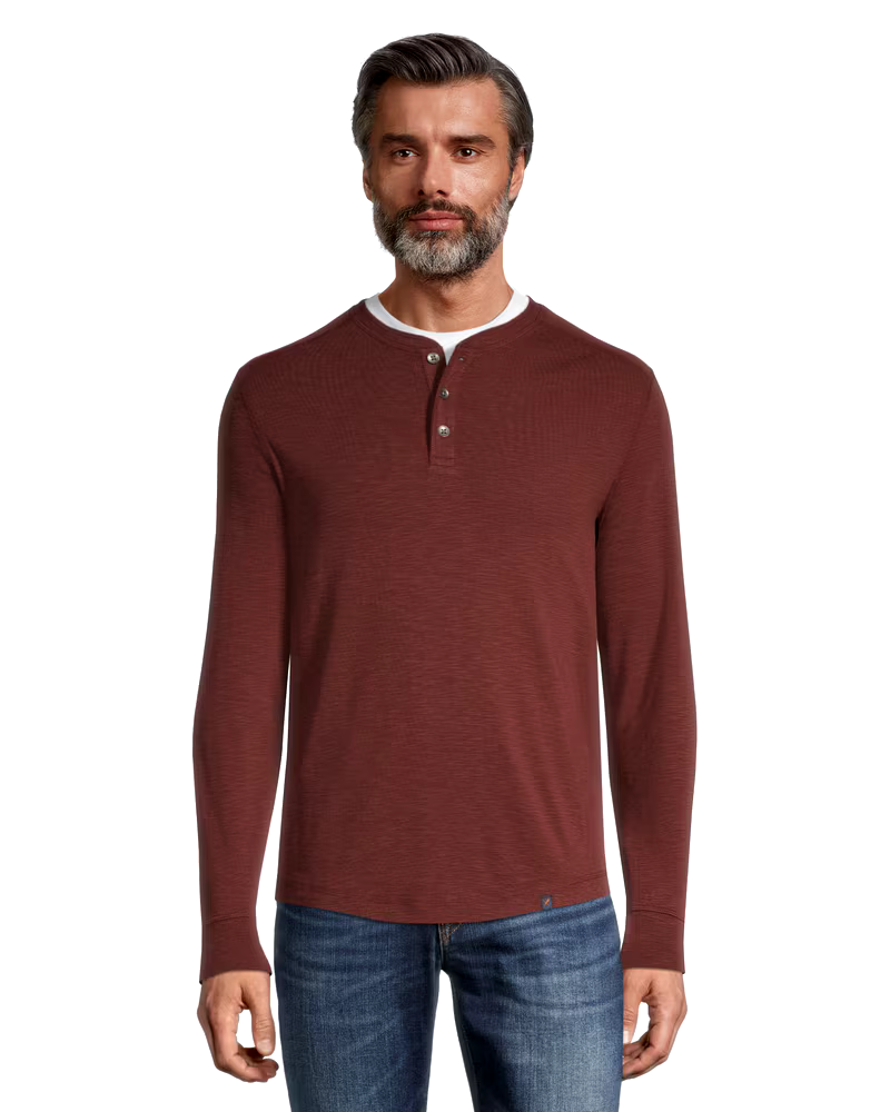 Denver Hayes Men's Long Sleeve Modern Fit Cotton Slub Henley Shirt