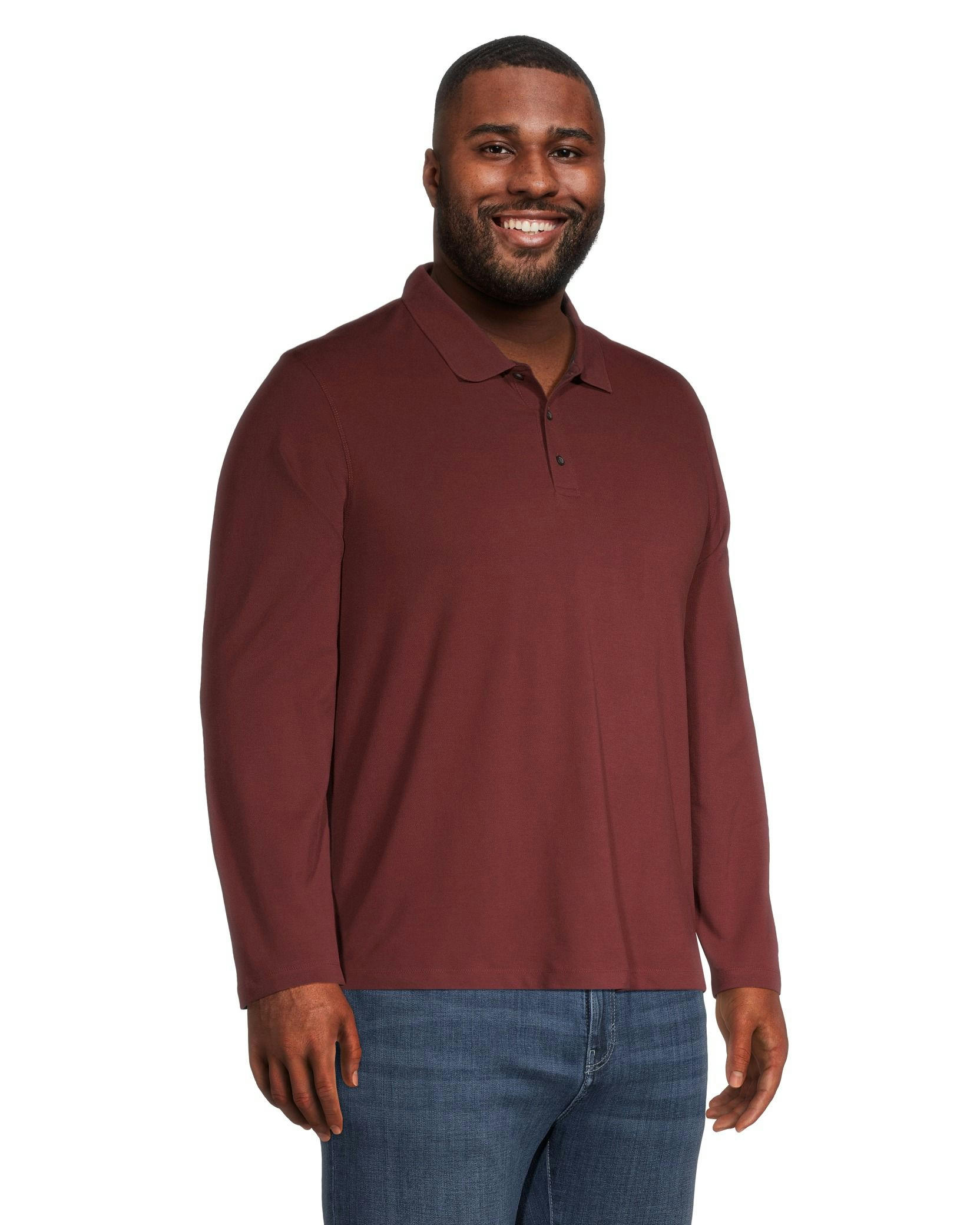 Denver Hayes Men's 50 Wash Long Sleeve Modern Fit Stretch Pique Polo Shirt