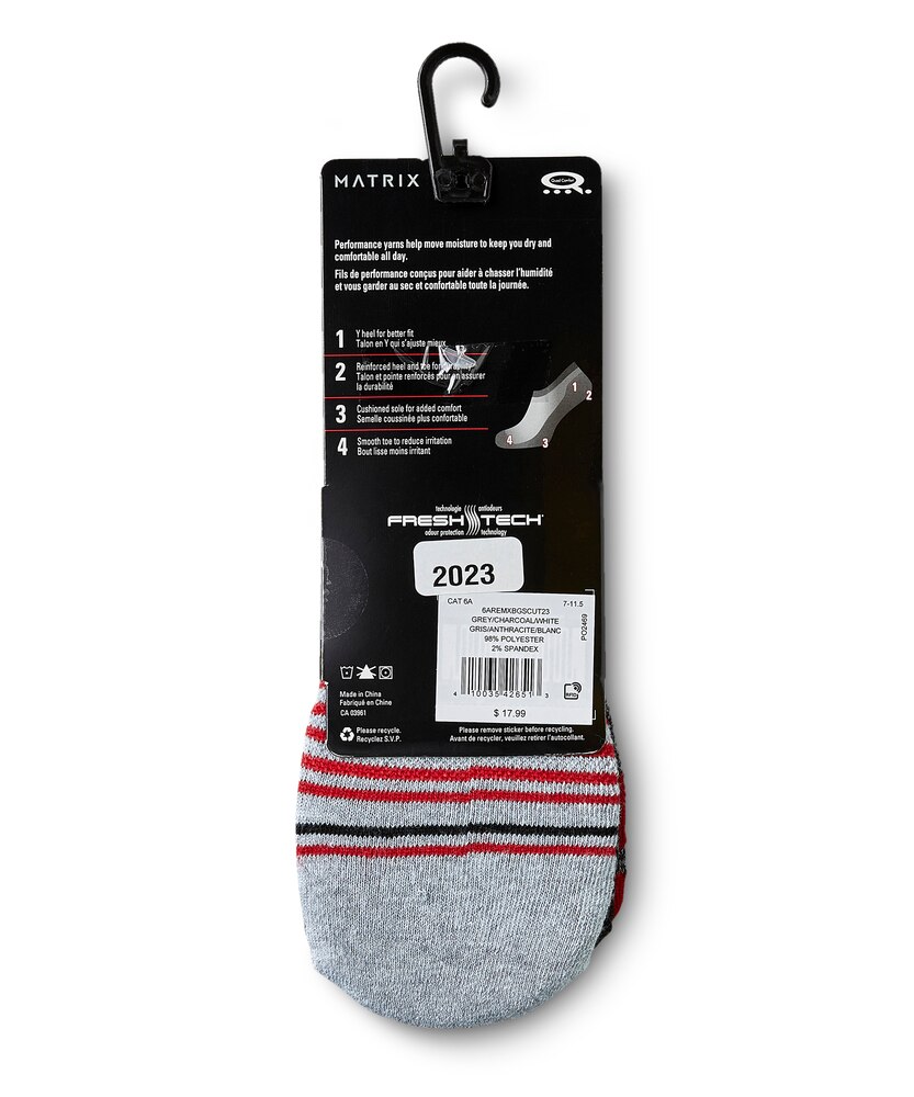 Matrix Men's 3 Pack FRESHTECH Quad Comfort Sneaker Cut Socks