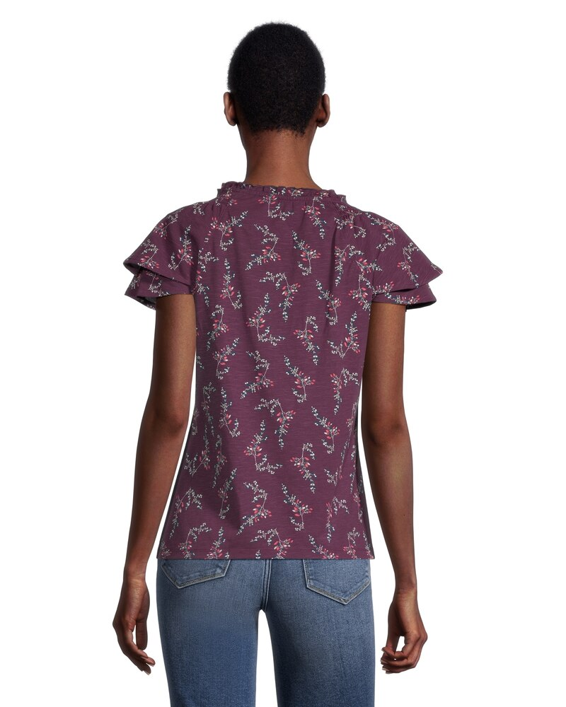 Denver Hayes Women's Floral Print Cap Sleeve Blouse