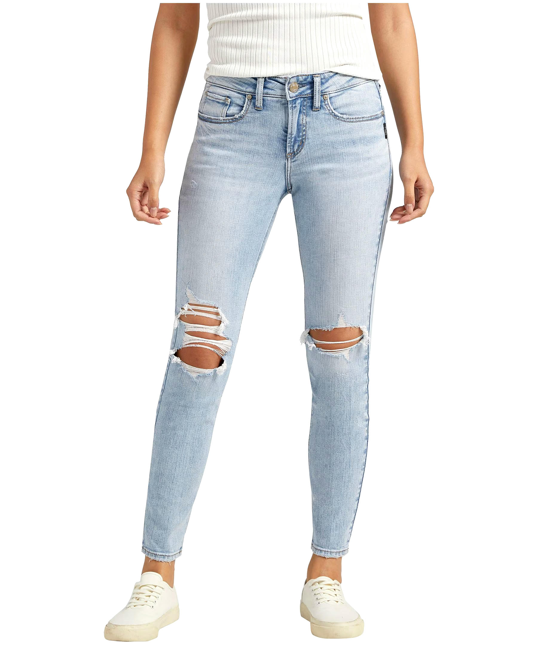 Silver Women's Suki Curvy Fit Mid Rise Skinny Jeans - Light Indigo