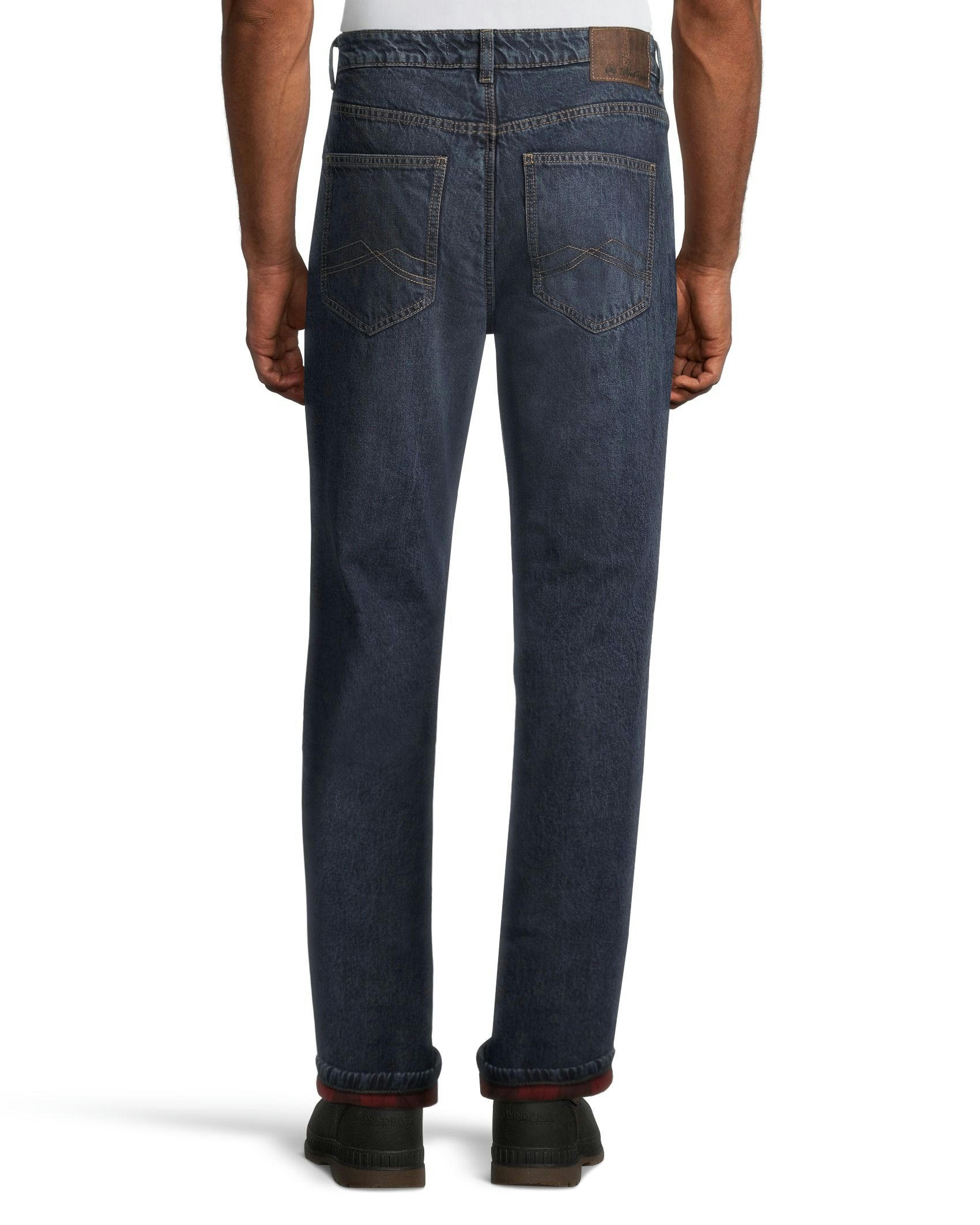 WindRiver Men's T-Max Plaid Flannel Lined Straight Fit Regular Rise Jeans - Dark Wash