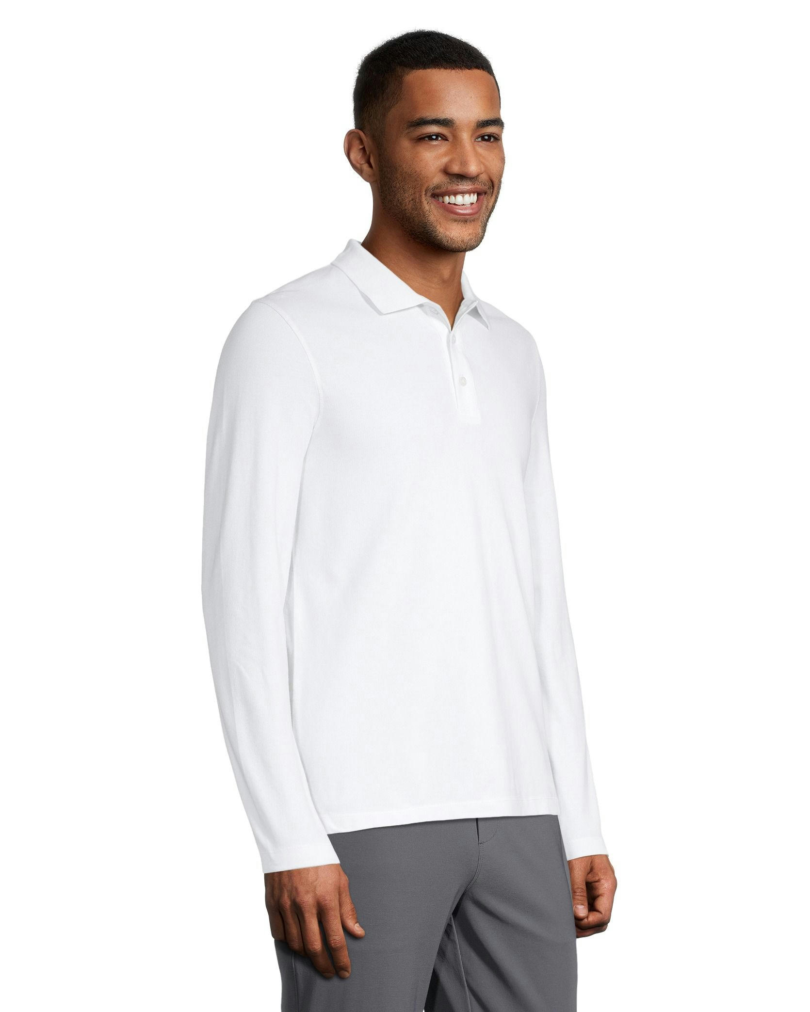 Denver Hayes Men's 50 Wash Long Sleeve Modern Fit Stretch Pique Polo Shirt