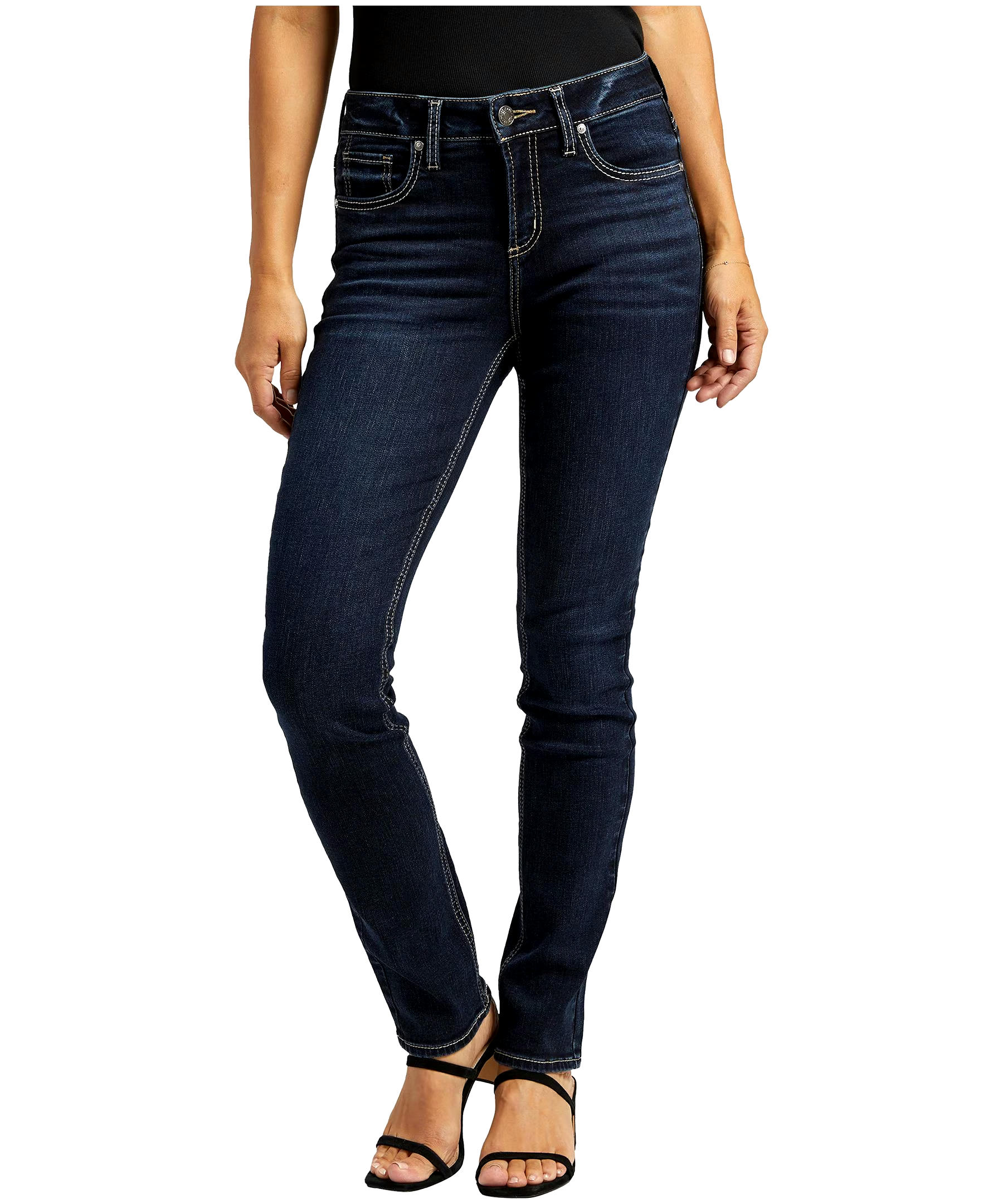 Silver Women's Elyse Mid Rise Straight Leg Jeans - Dark Indigo