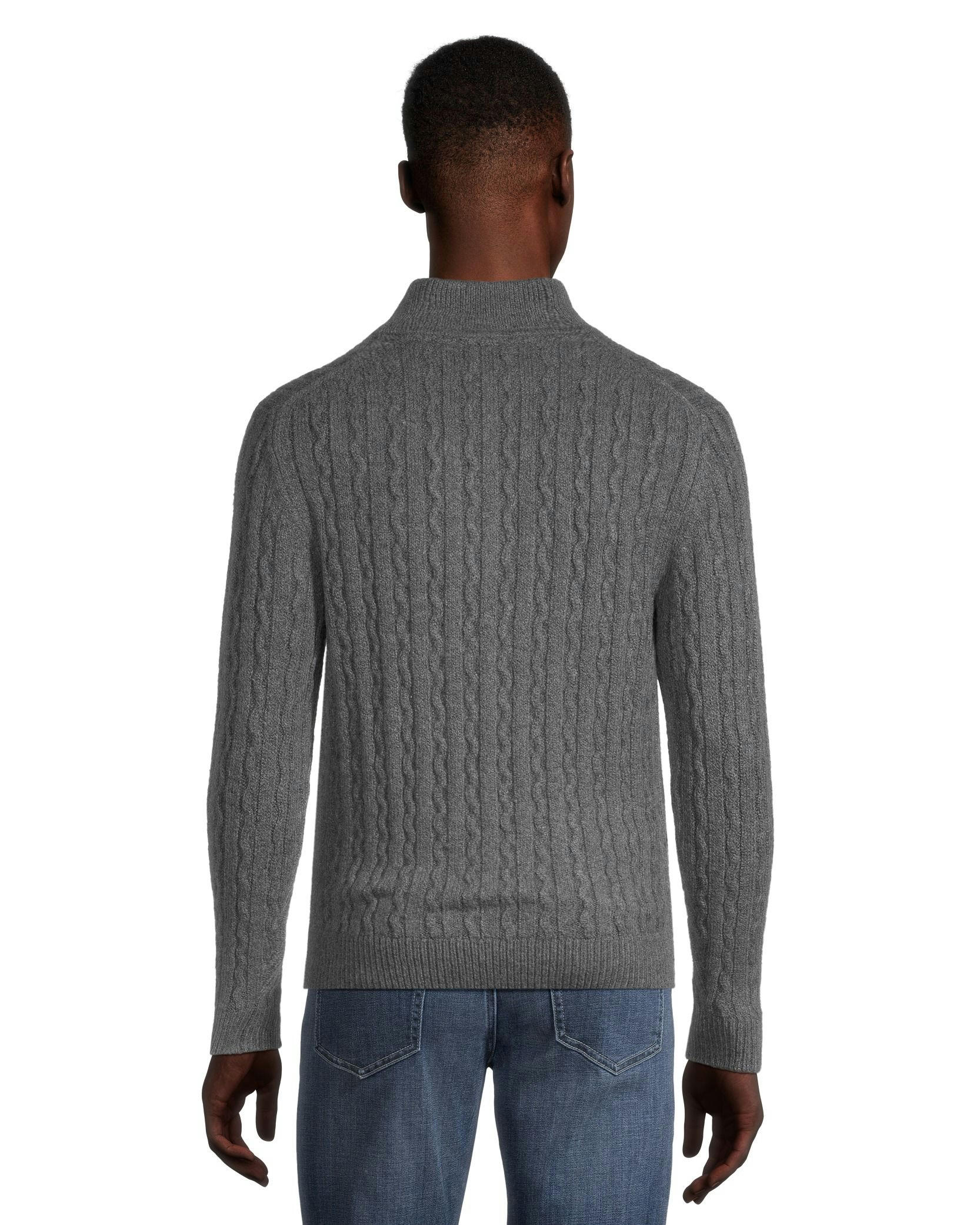 Denver Hayes Men's Cable Stitch Quarter Close Mock Neck Sweater