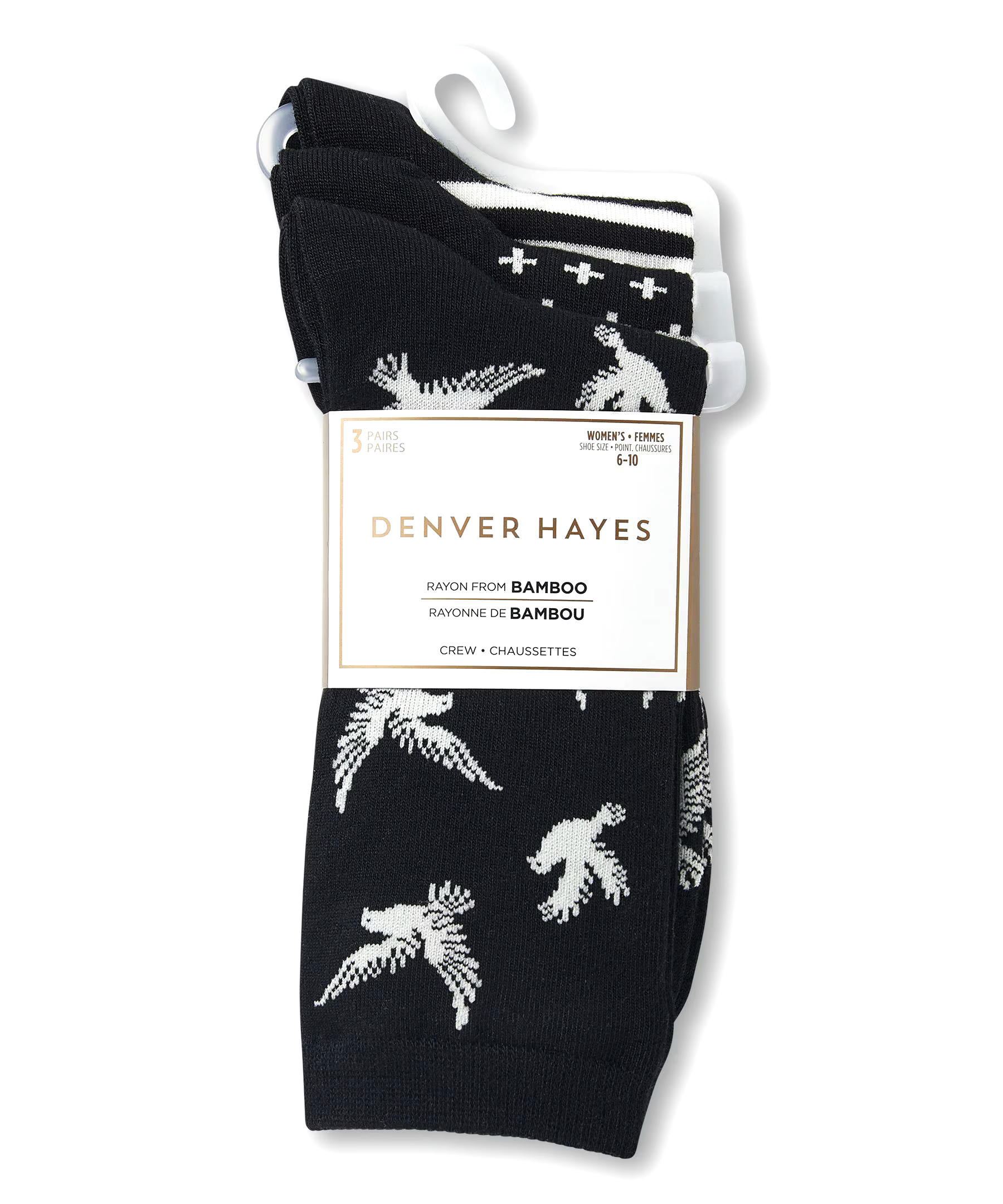 Denver Hayes Women'sCrew Cut Socks, 3 Pack
