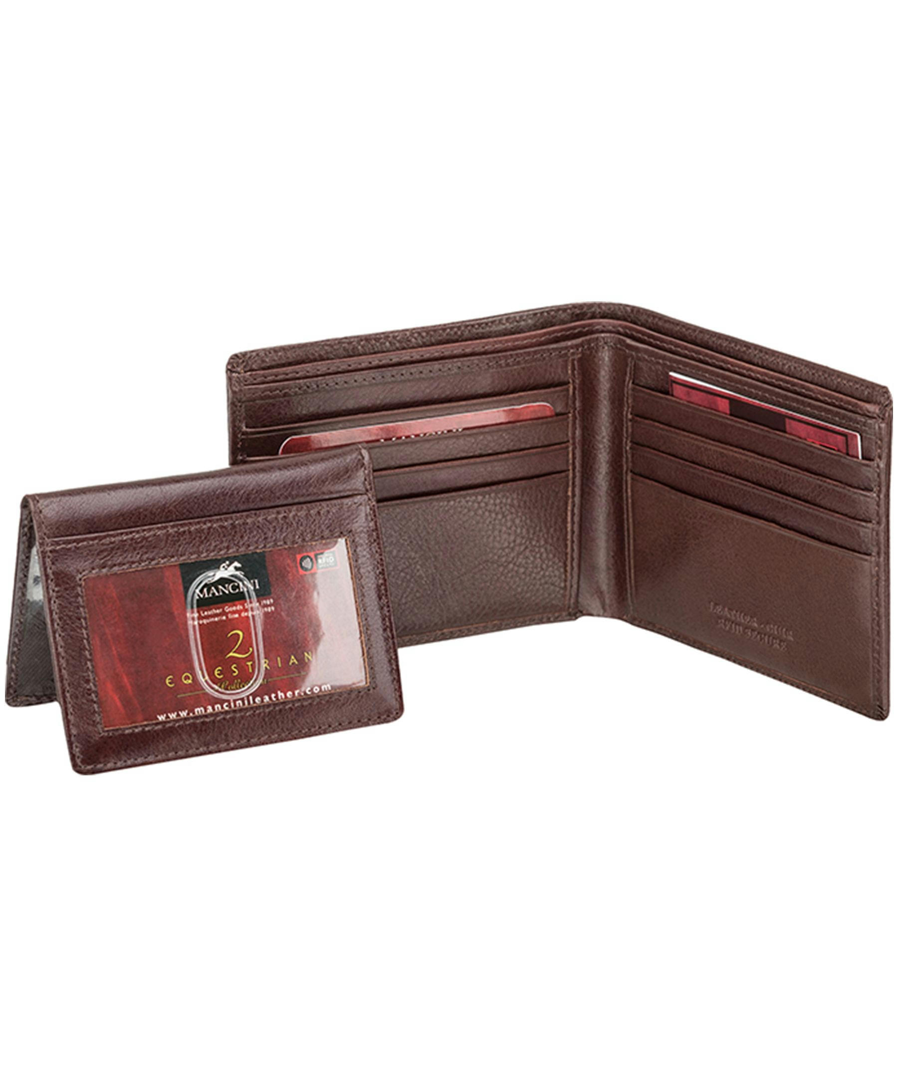 Mancini Leather Goods Men's Equestrian RFID Secure Billfold with Removable Passcase Brown