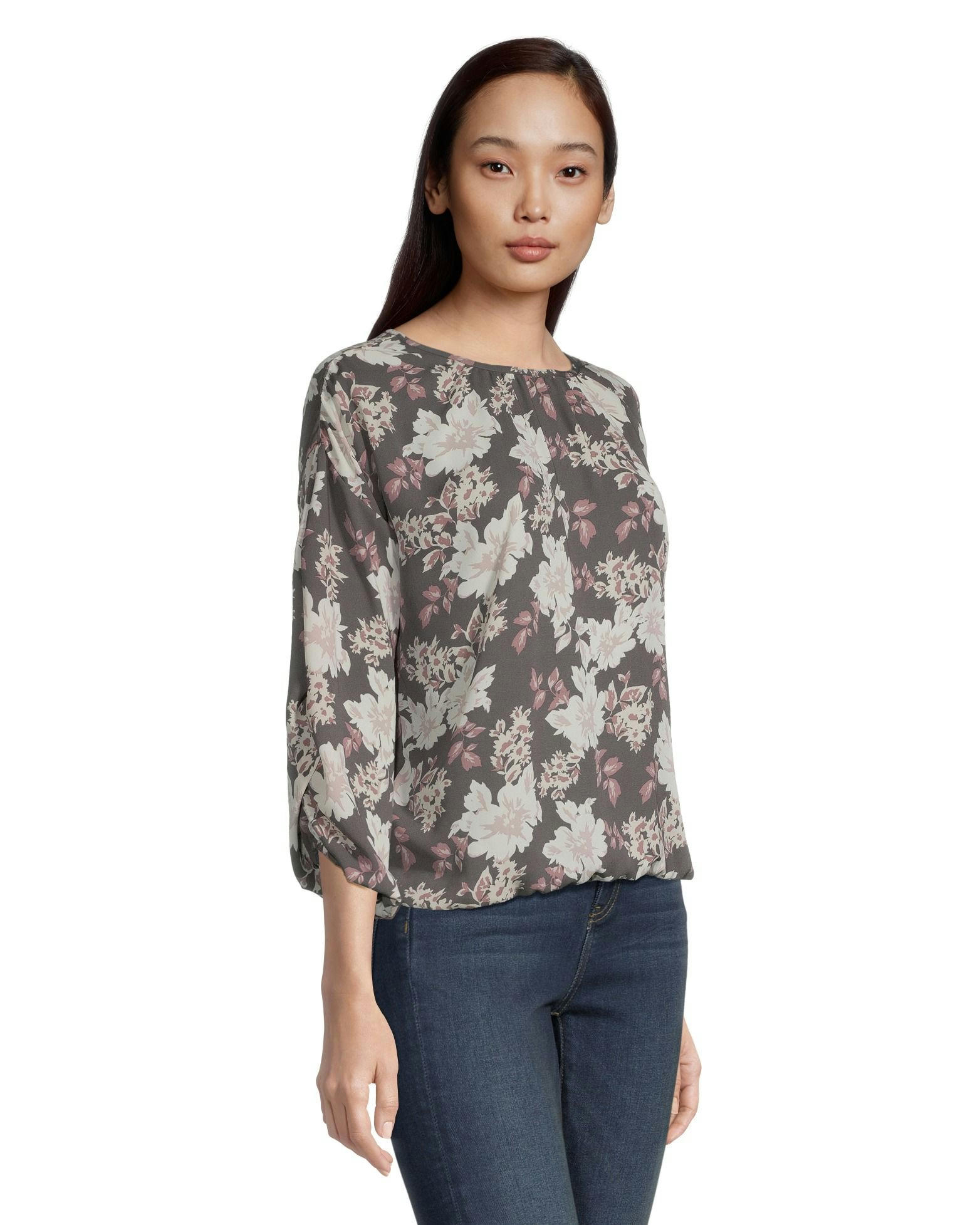 Denver Hayes Women's Relaxed Fit Long Sleeve Scoop Neck Blouse