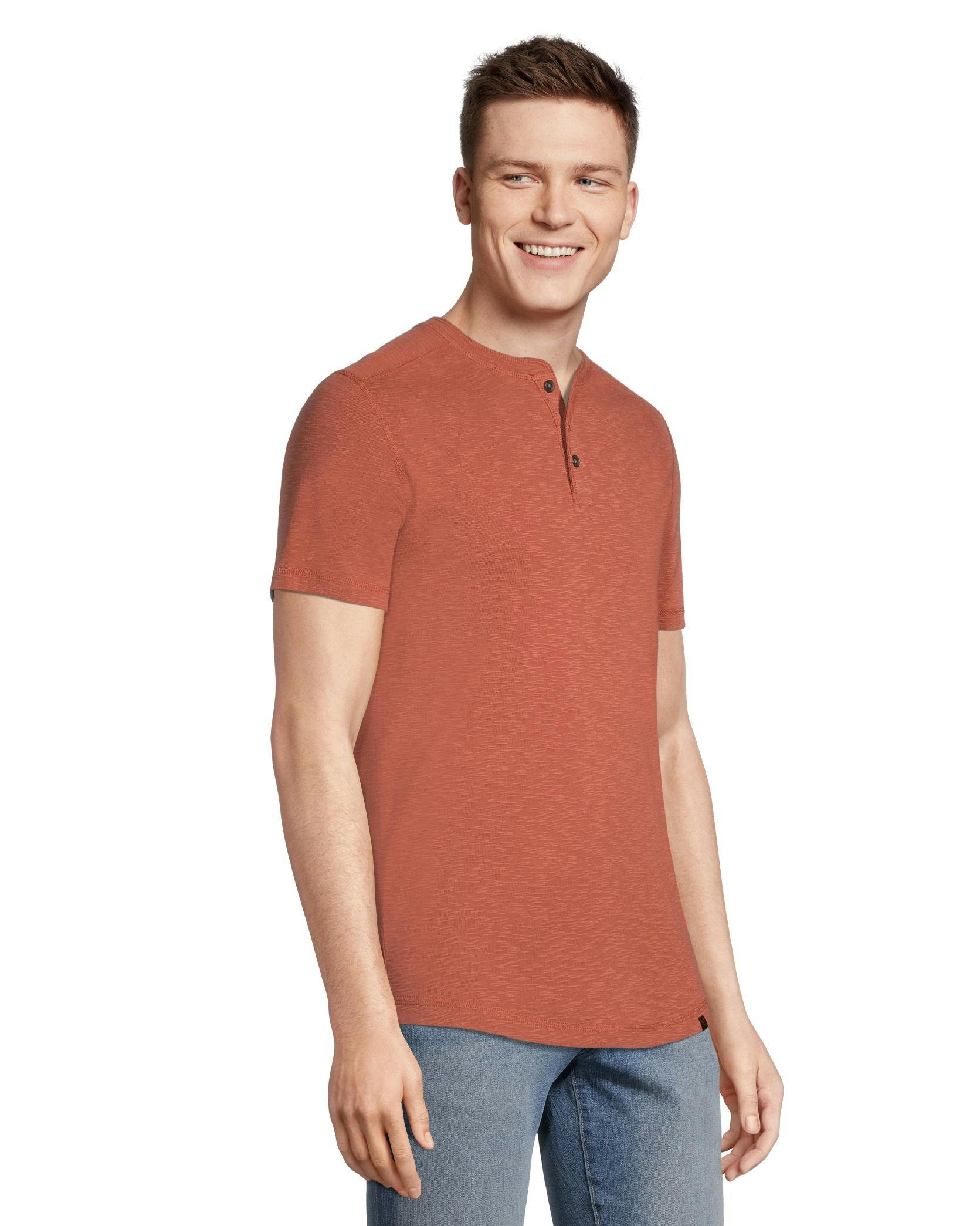 Denver Hayes Men's Short Sleeve Modern Fit 3-Button Slub Finish Cotton Henley Shirt
