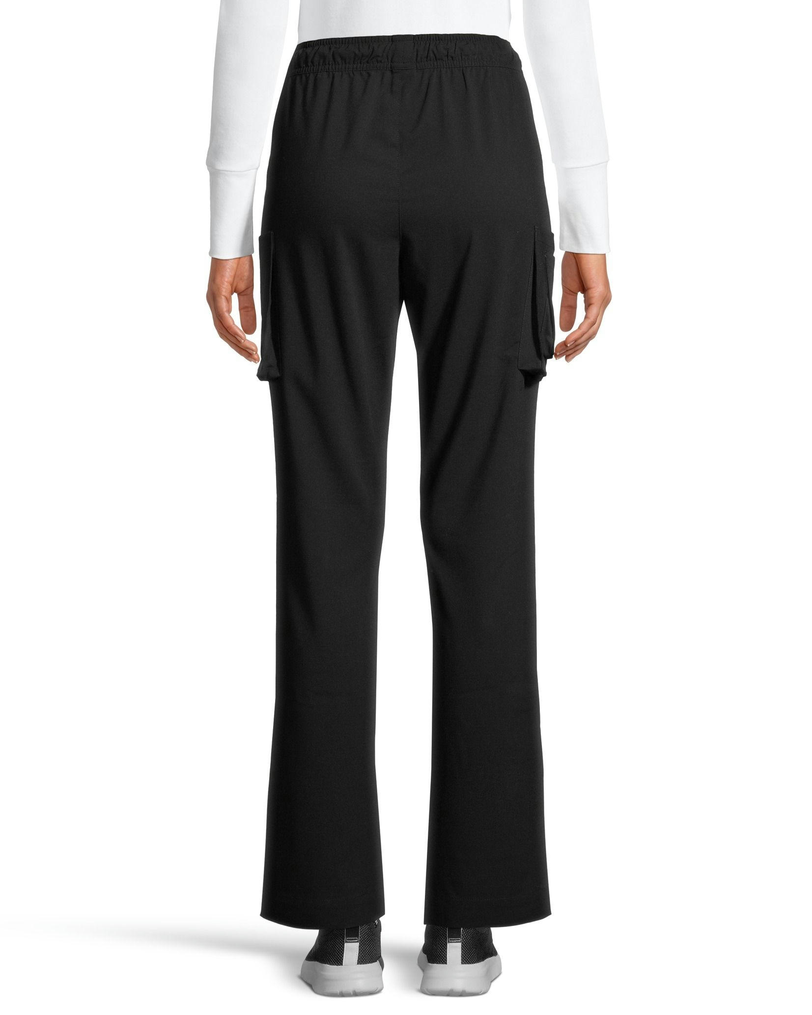 Health Pro Heart Women's Heart Cargo Pocket Elastic Stretch Waist with Drawstring Scrub Pants - Black