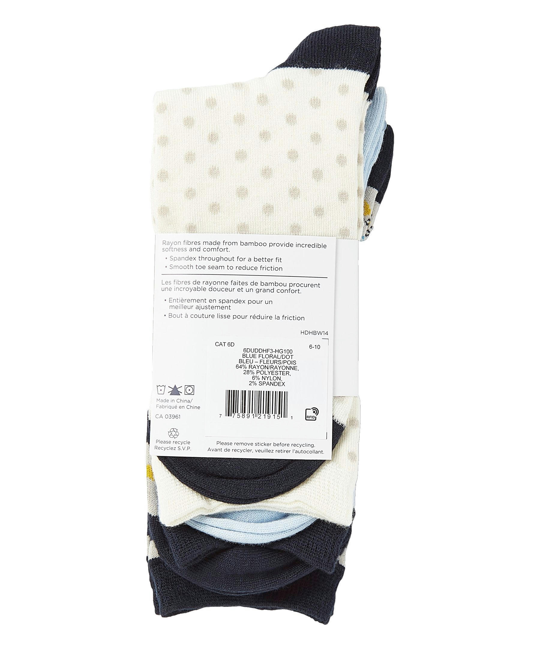 Denver Hayes Women's 3 Pack Bamboo Crew Socks