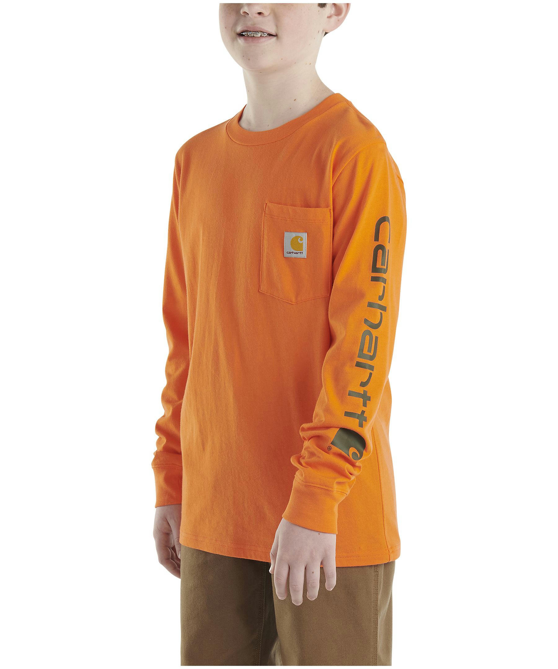 Carhartt Youth Boy's Long Sleeve Logo Pocket Crewneck T Shirt