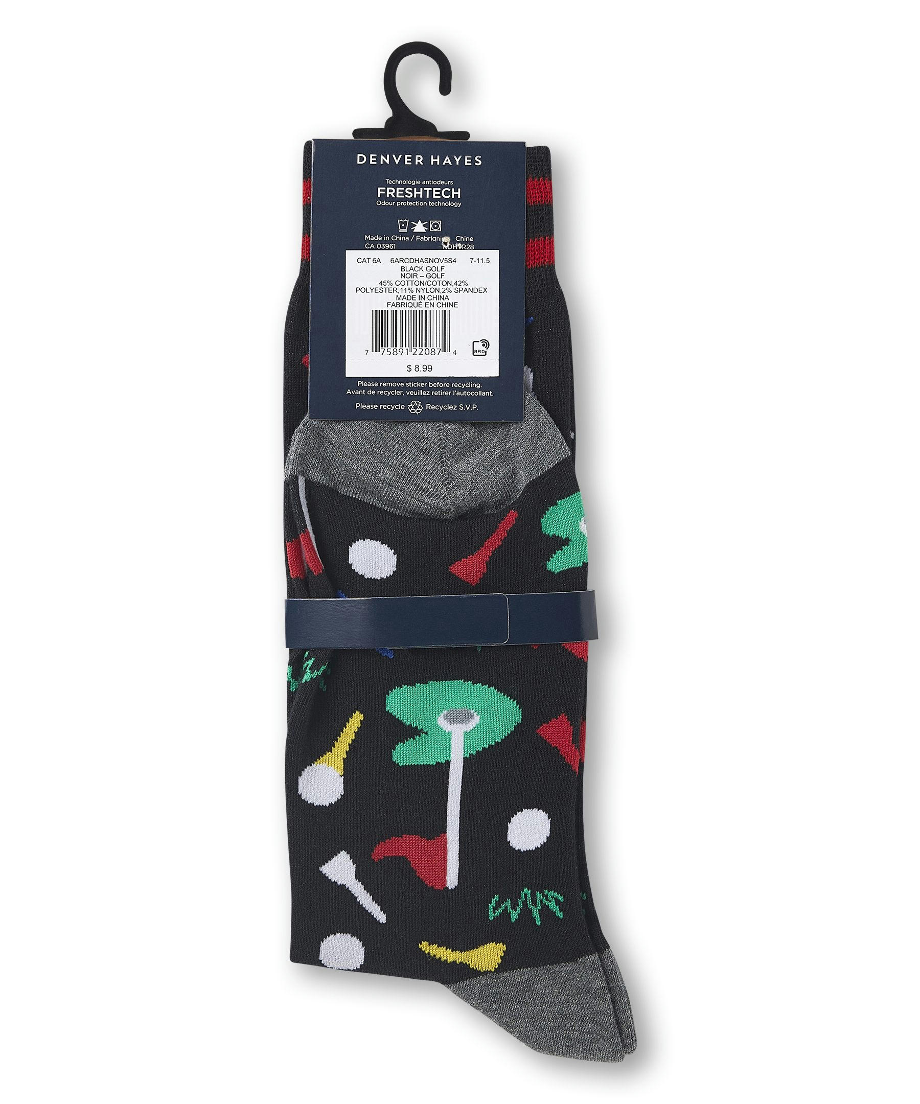Denver Hayes Men's FRESHTECH® Sport Pattern Casual Crew Socks