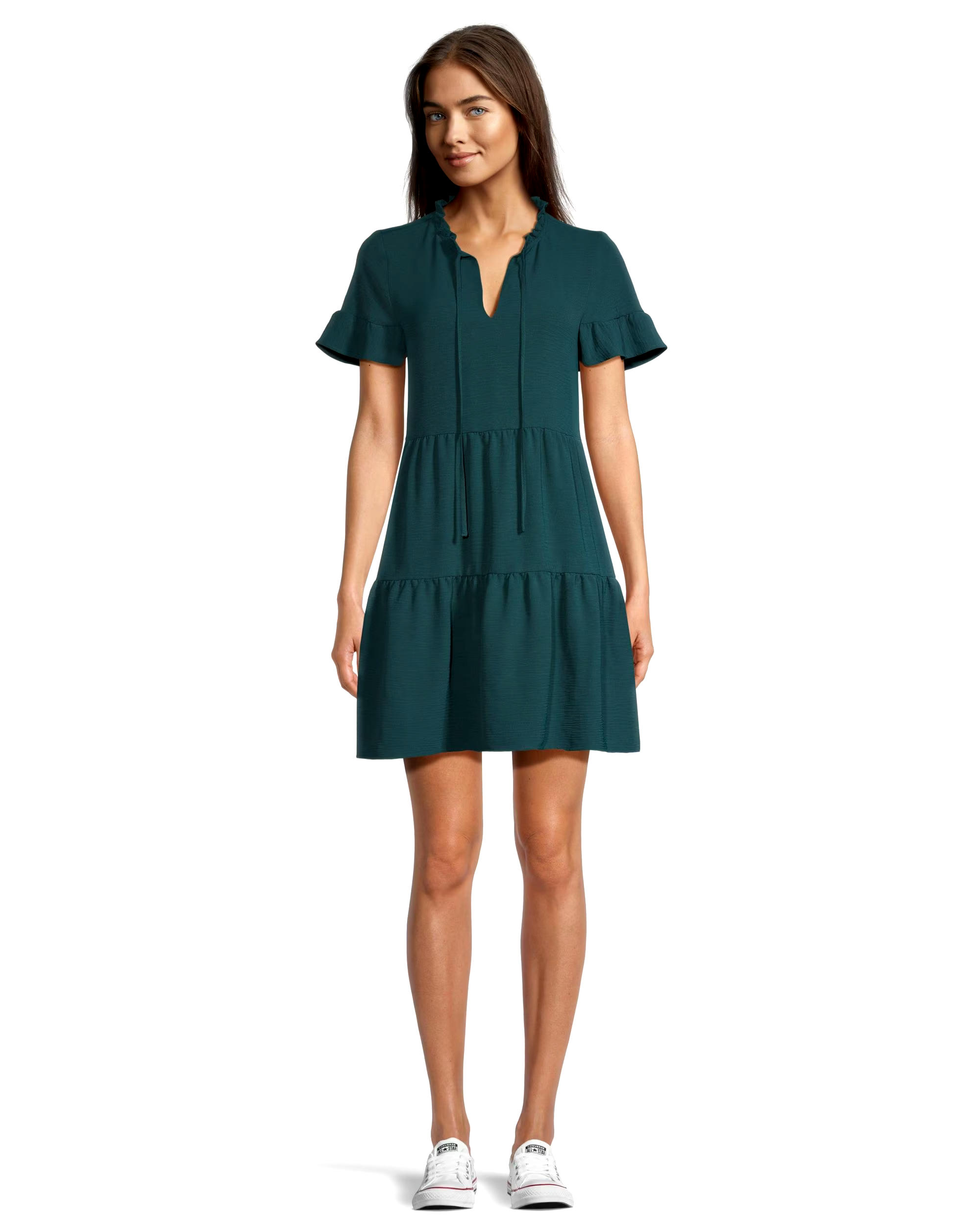 Denver Hayes Women's Flowy Double Tier Short Sleeve Dress