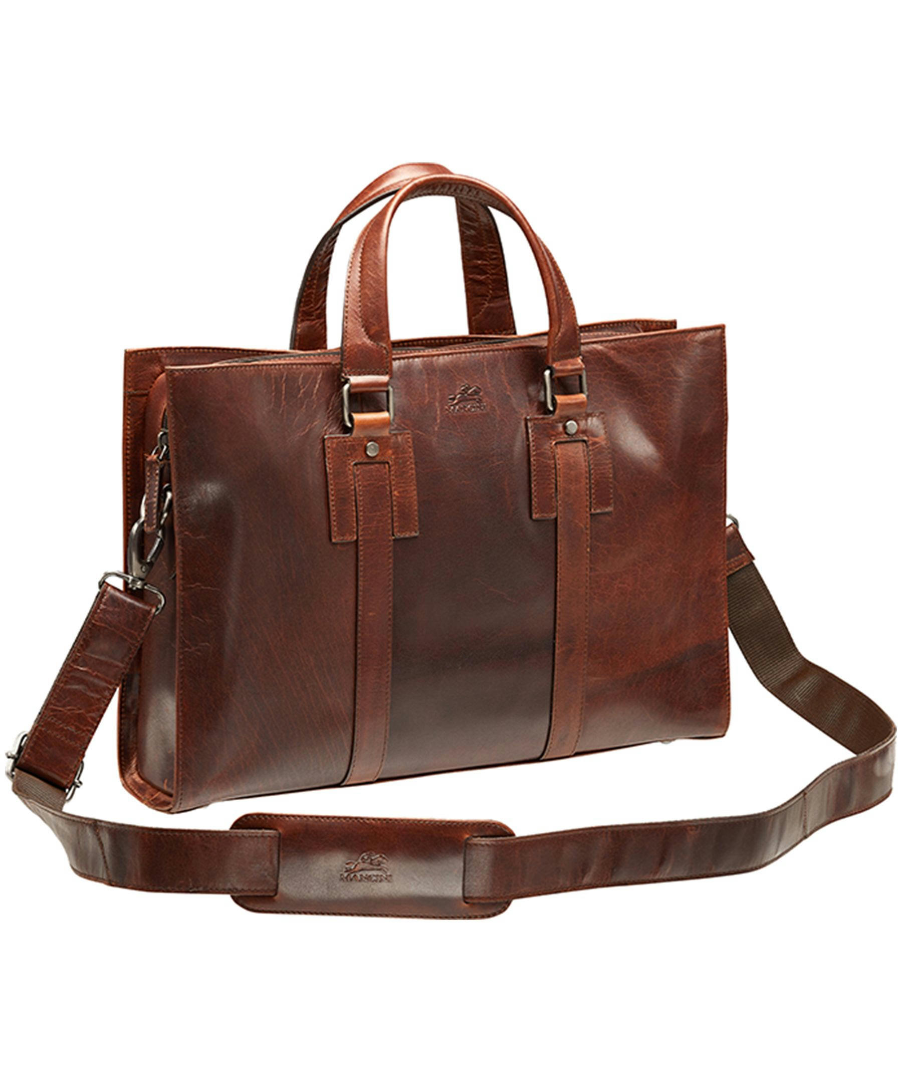 Mancini Leather Goods Unisex Buffalo Laptop Tote Bag Brown