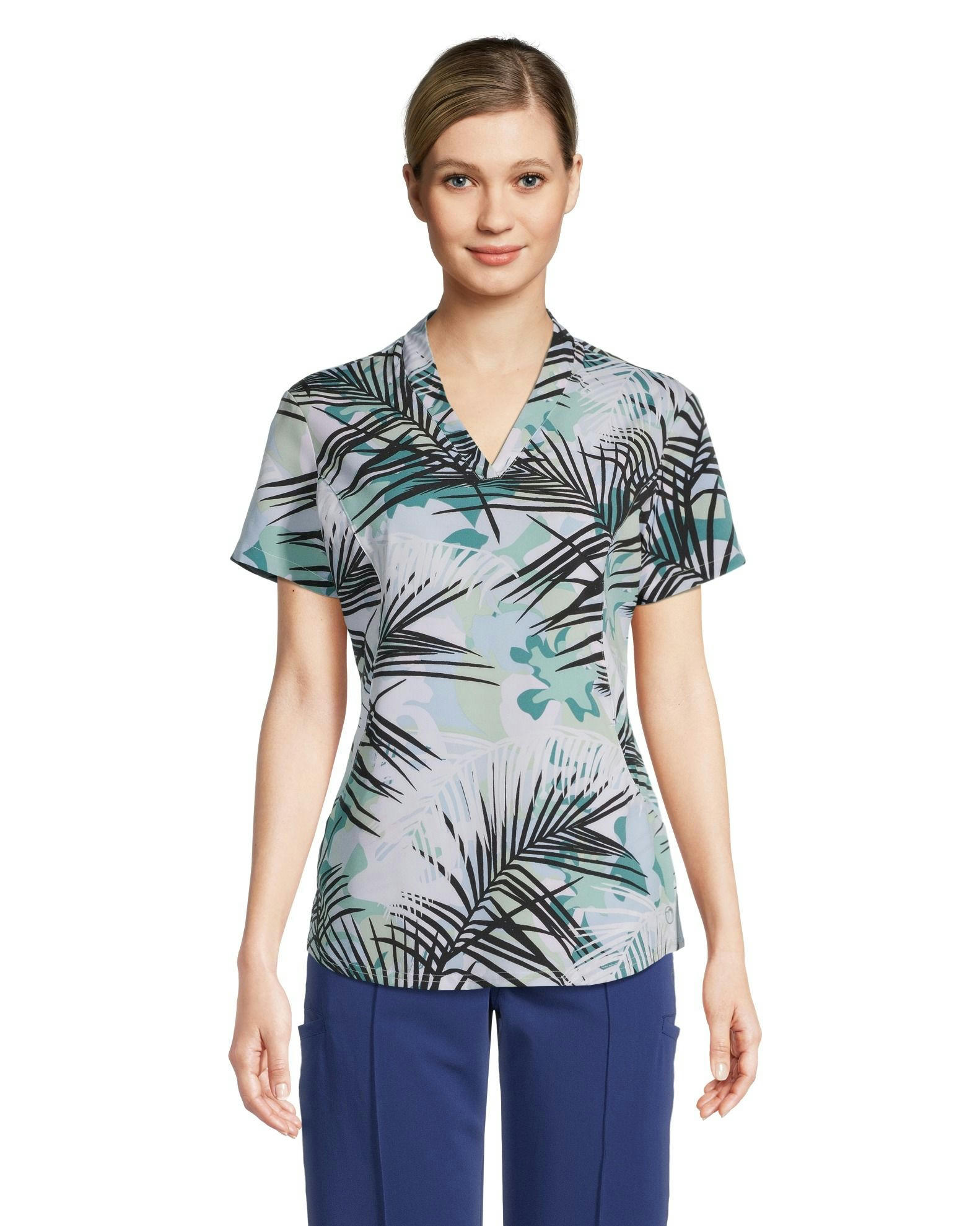 HEALTH PRO Women's Contour Side Print Scrub Top - Fern Stand