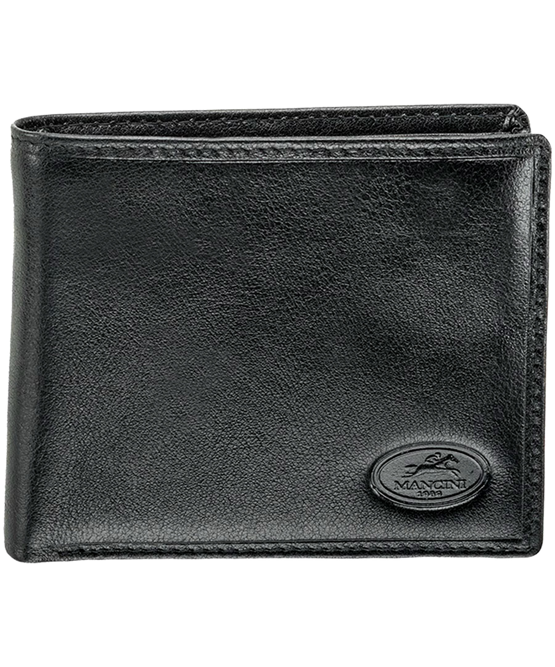 Mancini Leather Goods Men's Equestrian RFID Secure Wing Wallet With Coin Pocket Black