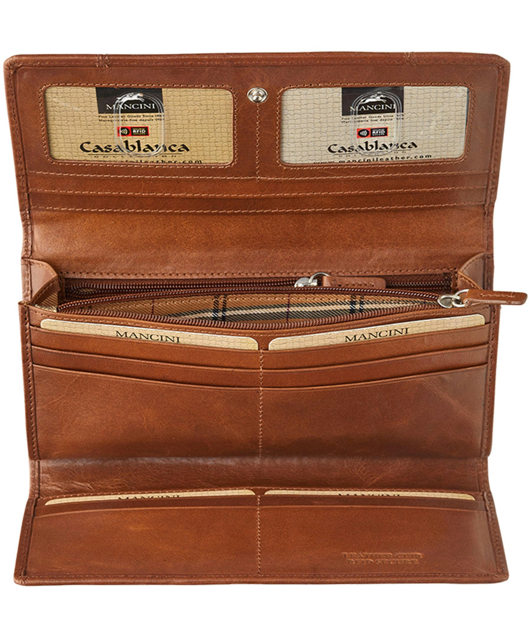 Mancini Leather Goods Women's Casablanca RFID Secure Trifold Wallet Cognac