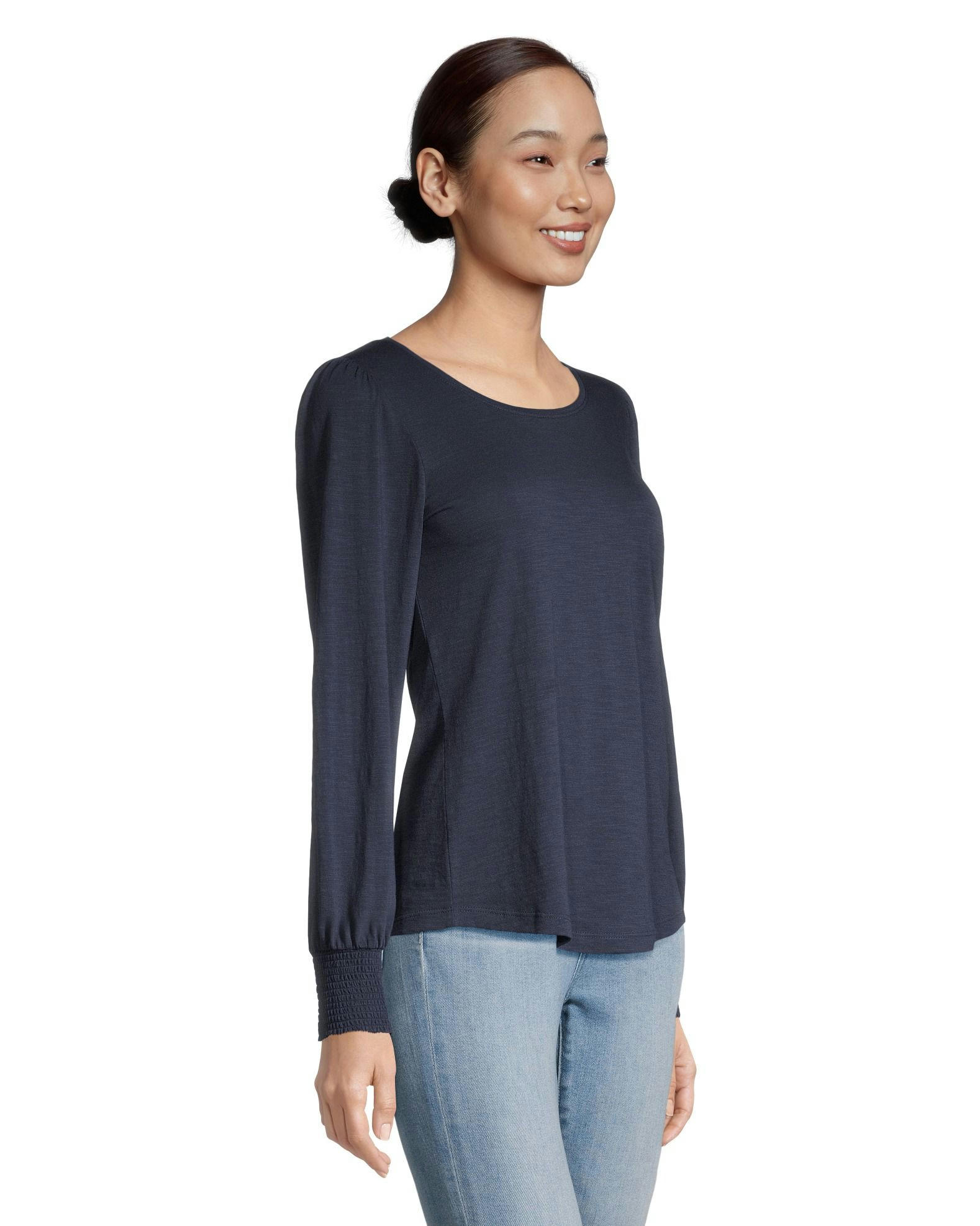 Denver Hayes Women's Semi Fitted Long Sleeve Gathered T Shirt