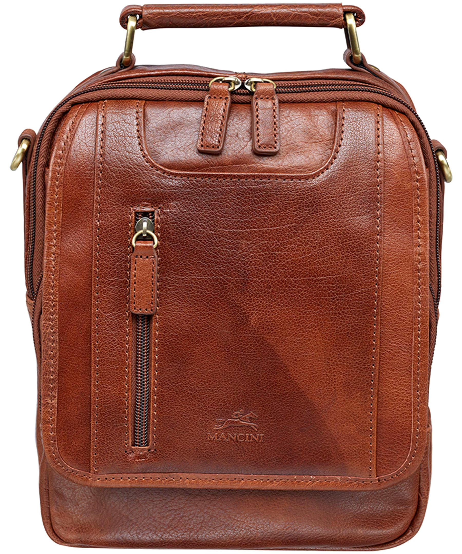 Mancini Leather Goods Unisex Arizona Classic Bag with Removable Straps Cognac