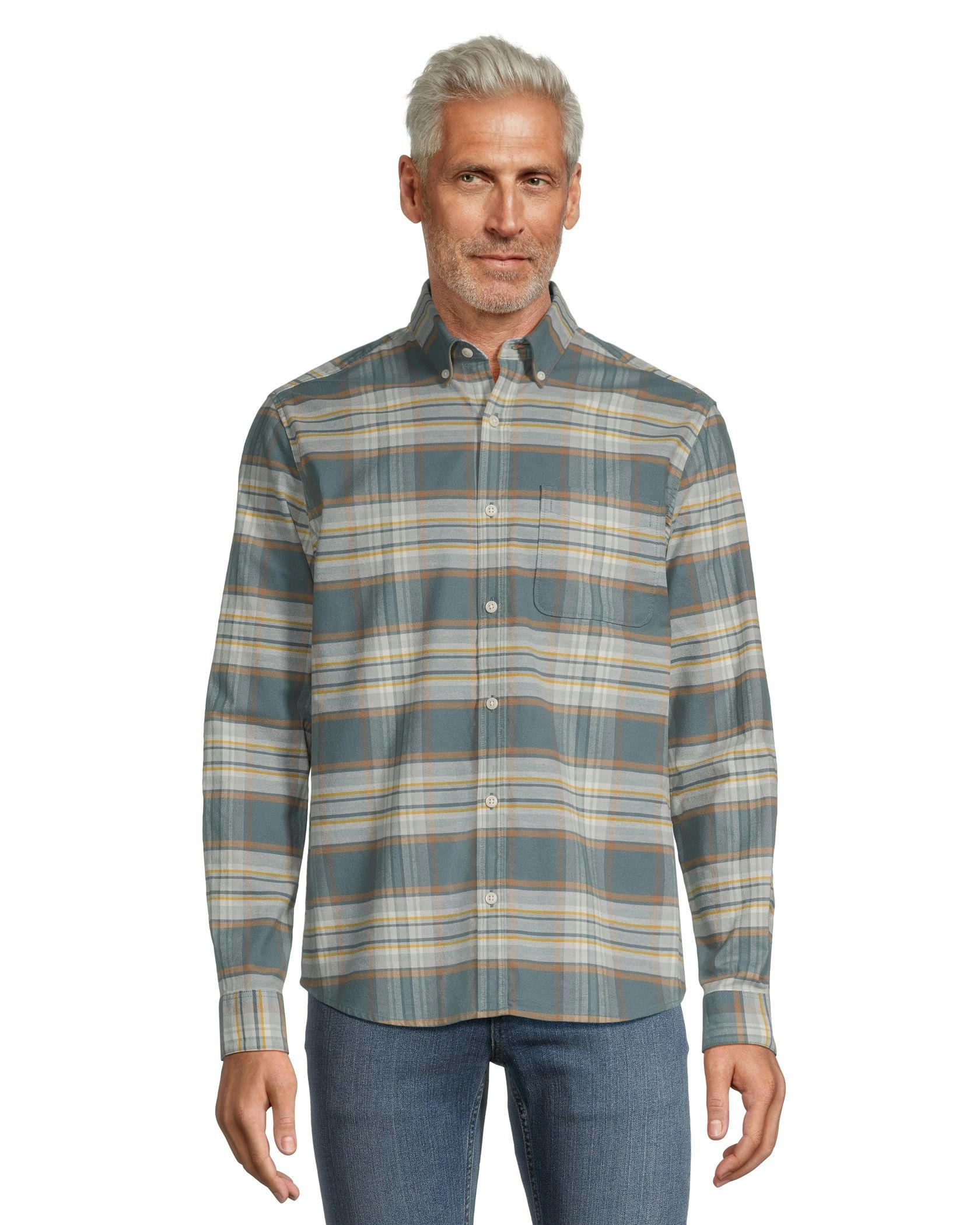 Denver Hayes Men's Stretch Oxford Modern Fit Long Sleeve Button Down Shirt