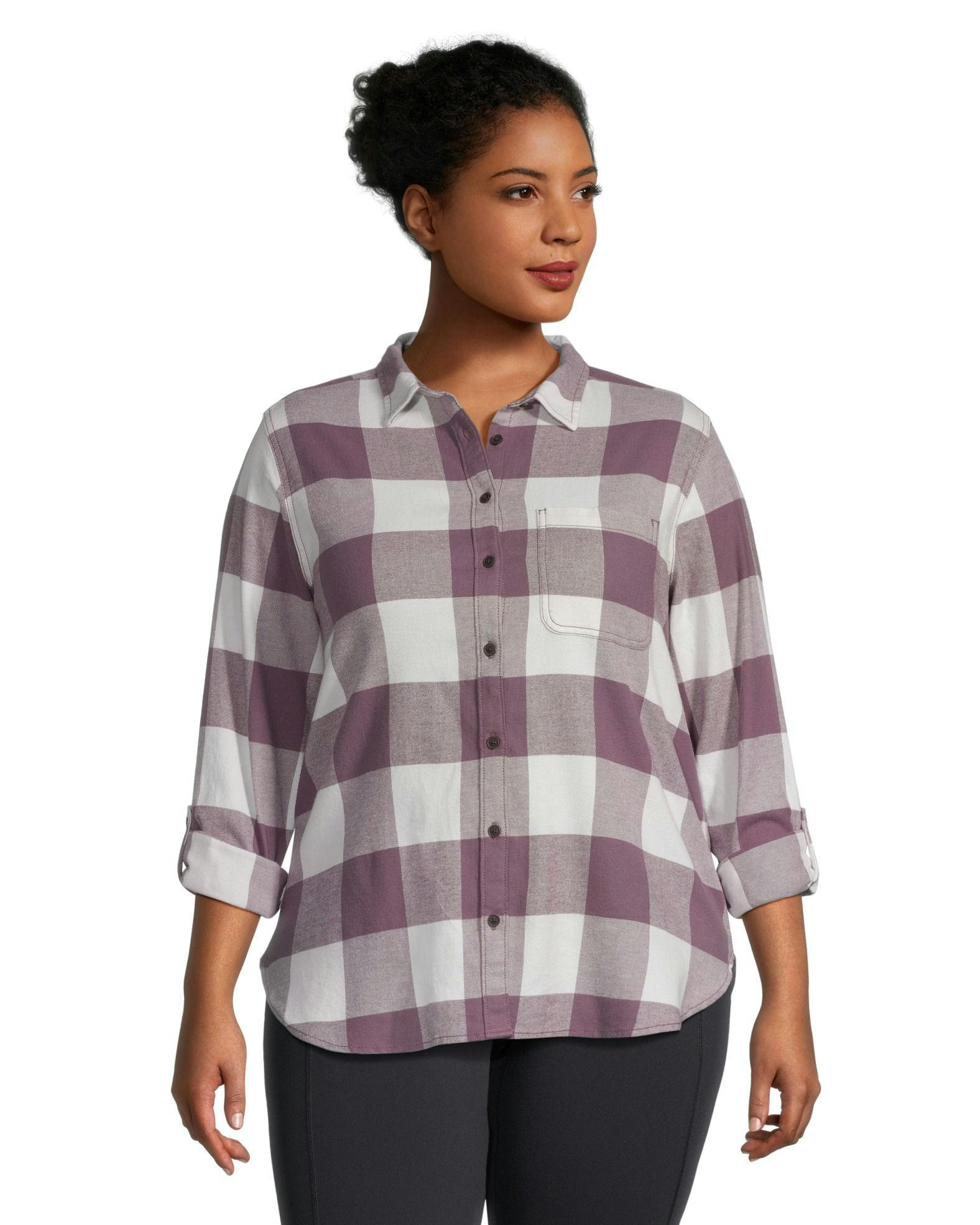 WindRiver Women's Semi-fit Long Sleeve Button Up Soft Brushed Stretch Flannel Shirt