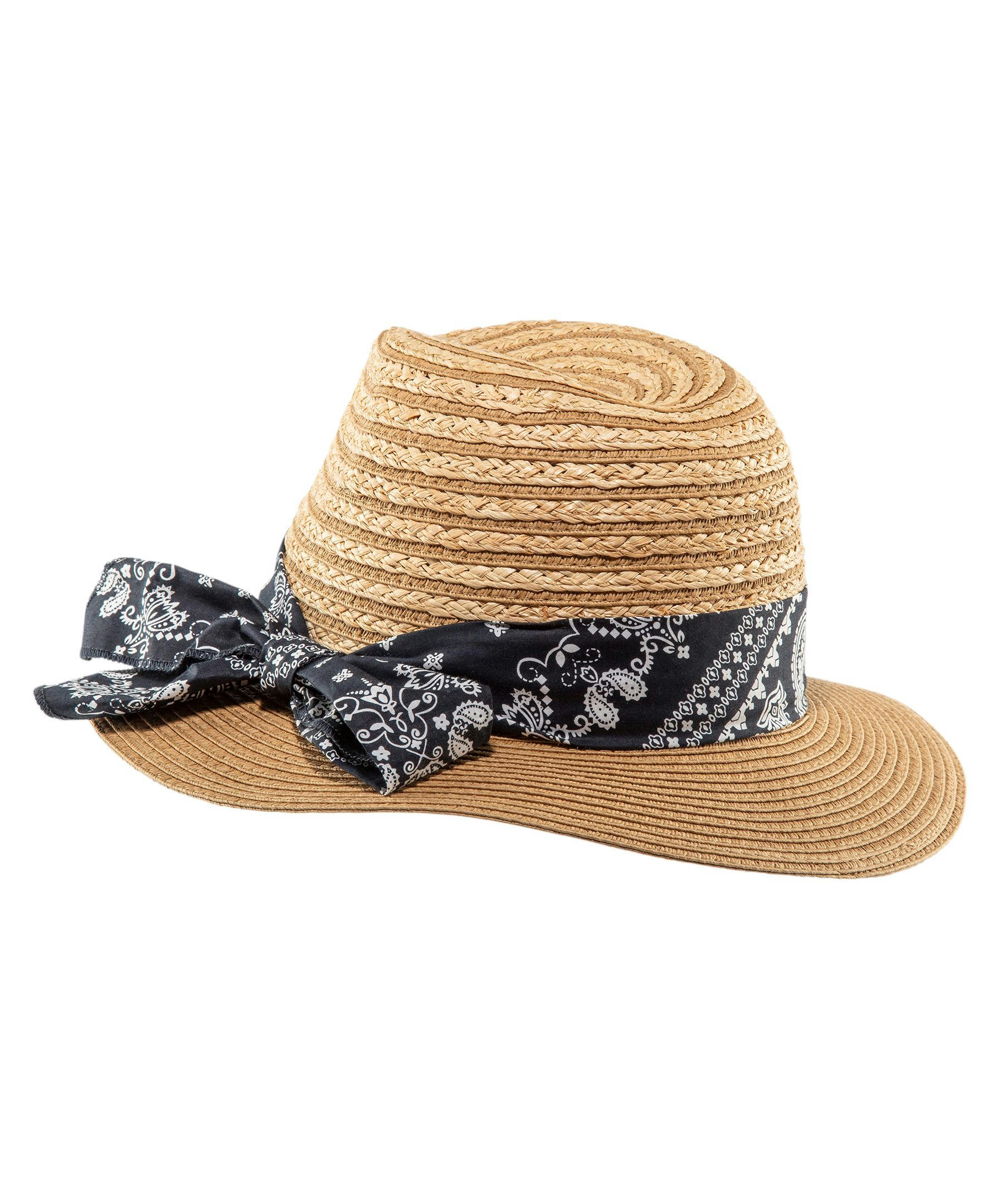FarWest Women's Straw Hat with Bandana Trim