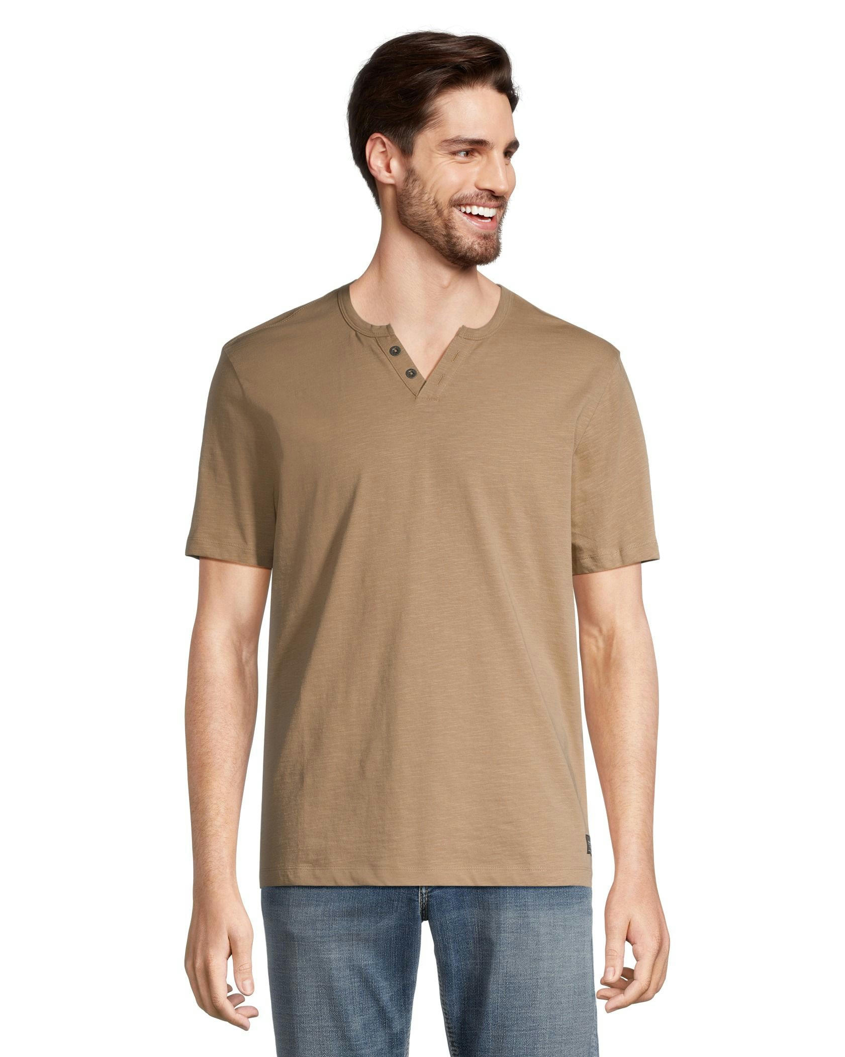 Silver Men's Short Sleeve Solid Slub Henley Shirt