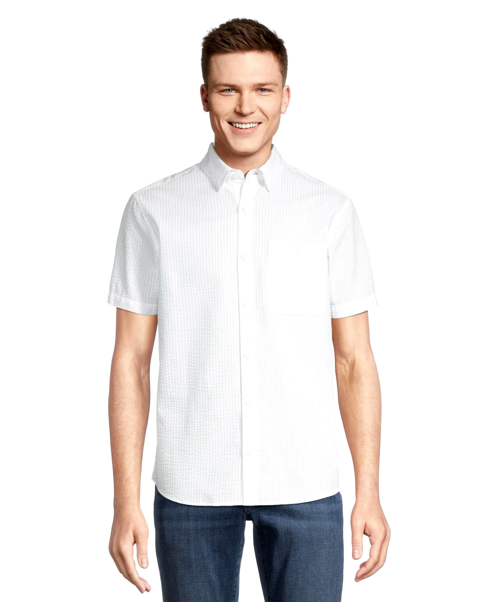 Denver Hayes Men's Premium Seersucker Modern Fit Short Sleeve Shirt