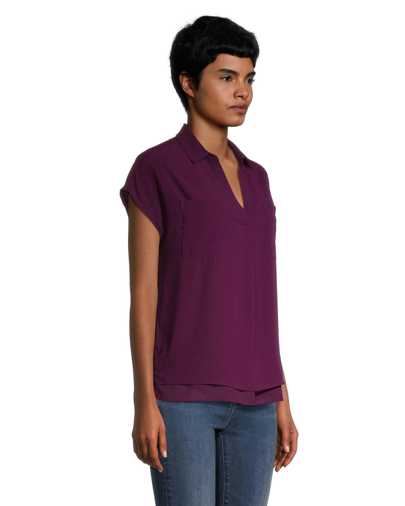 Denver Hayes Women's V-Neck Double Layer Short Sleeve Blouse